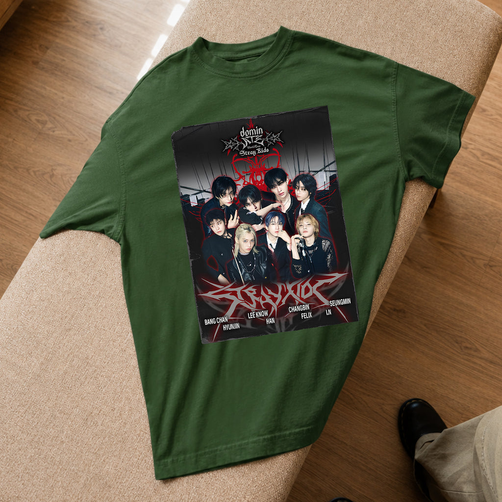 Stray Kids DominATE Member T-Shirt - Spread view, Y2K kpop concert tee