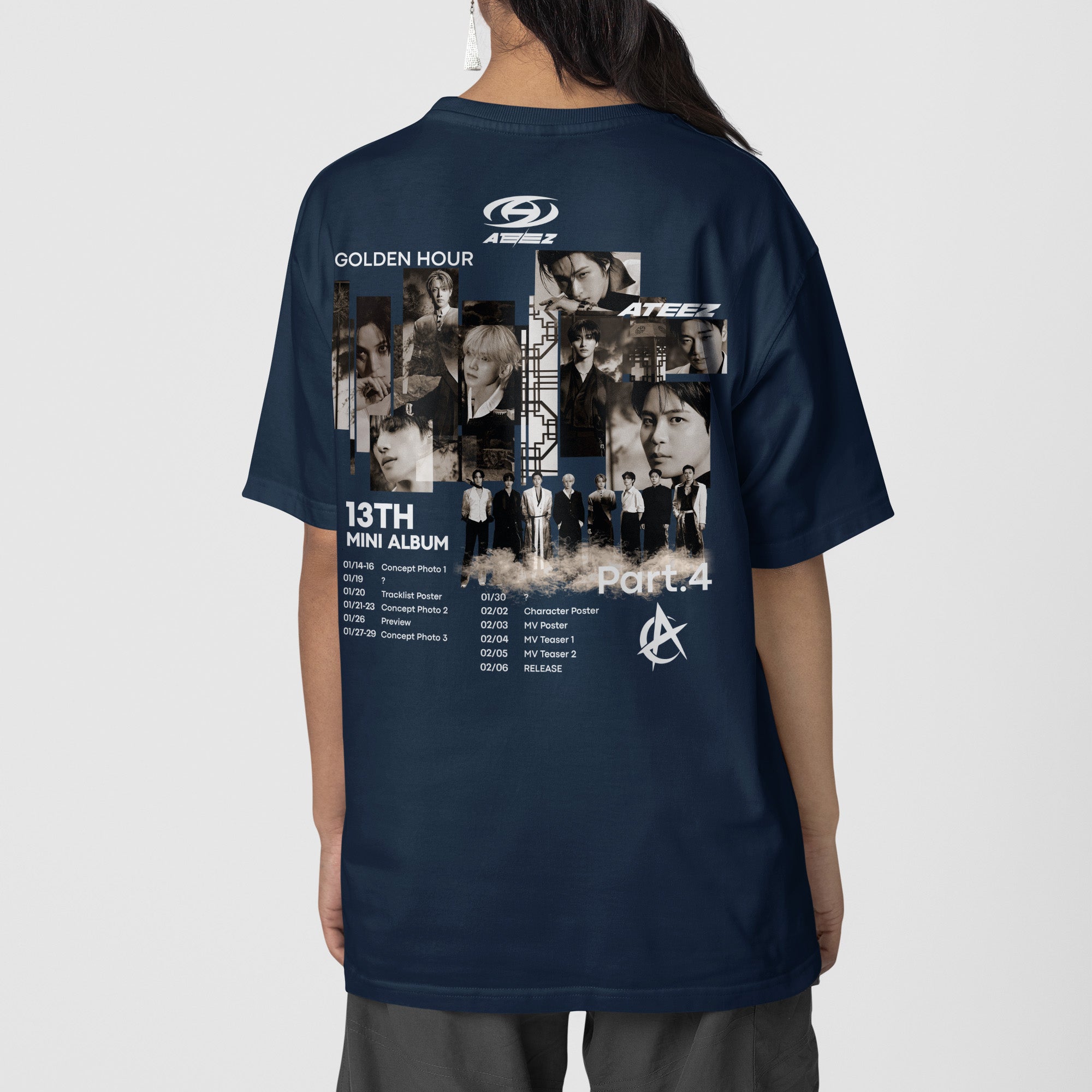 ATEEZ Golden Hour Part 4 13th Mini Album T-Shirt - Back view, Y2K kpop concert tee