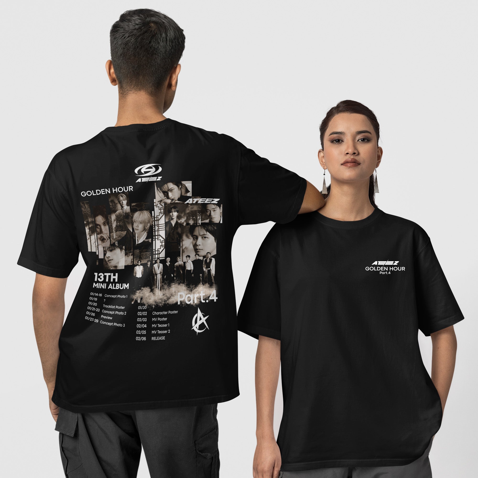ATEEZ Golden Hour Part 4 13th Mini Album T-Shirt - Couple 1 view, Y2K kpop concert tee