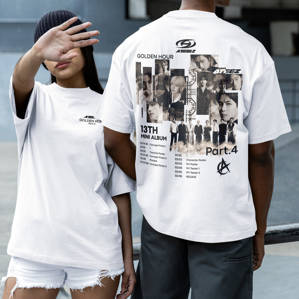 ATEEZ Golden Hour Part 4 13th Mini Album T-Shirt - Couple 2 view, Y2K kpop concert tee
