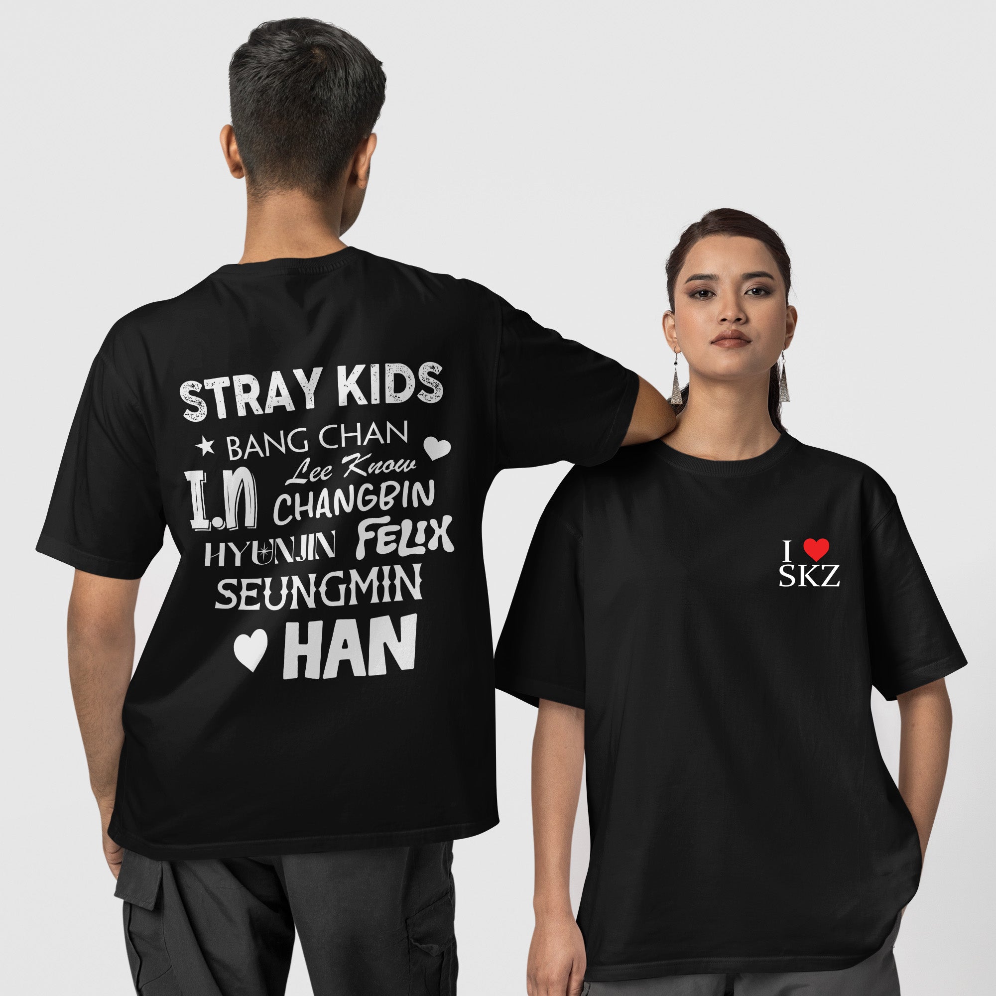 Stray Kids I Love T-Shirt - Couple 1 view, Y2K kpop concert tee