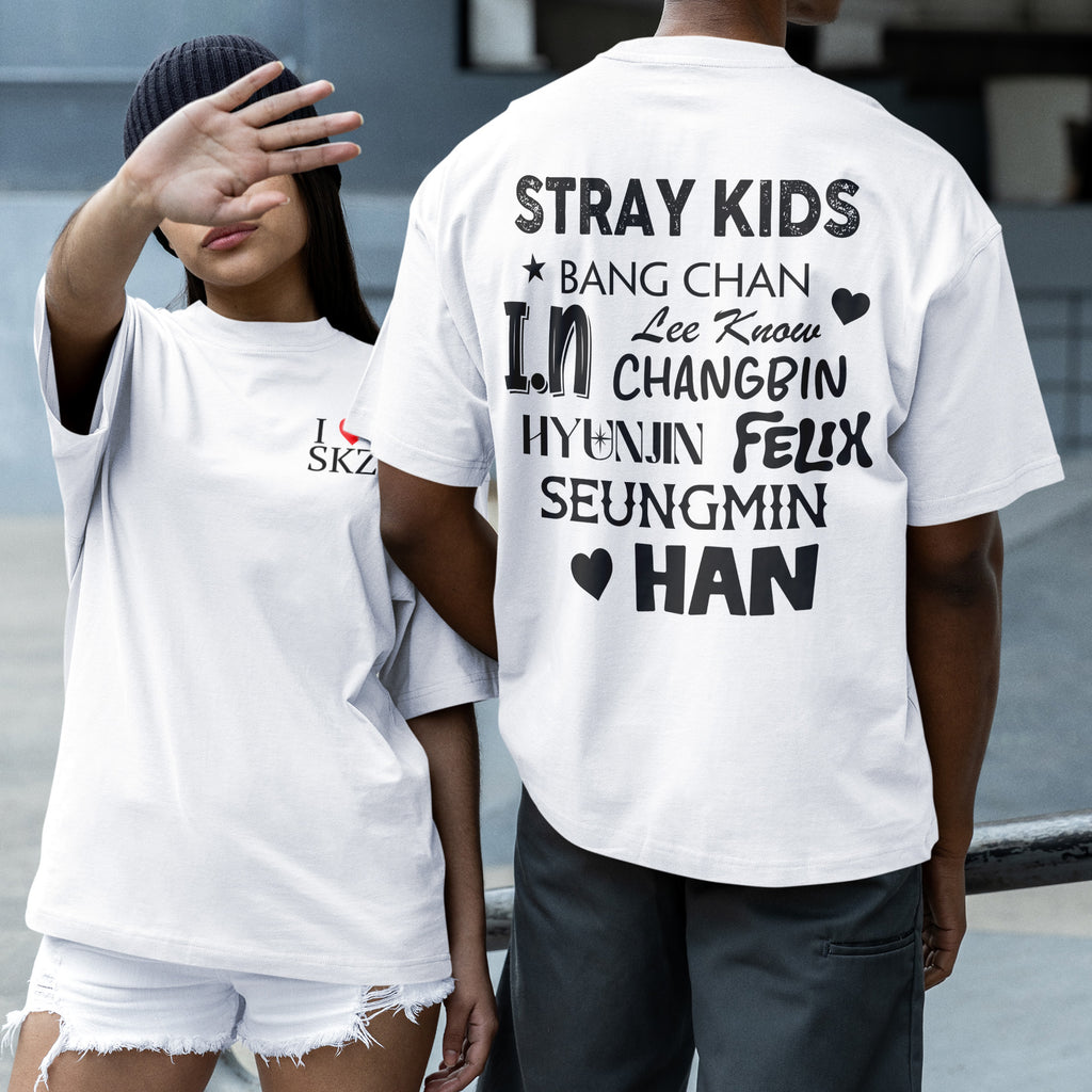 Stray Kids I Love T-Shirt - Couple 2 view, Y2K kpop concert tee