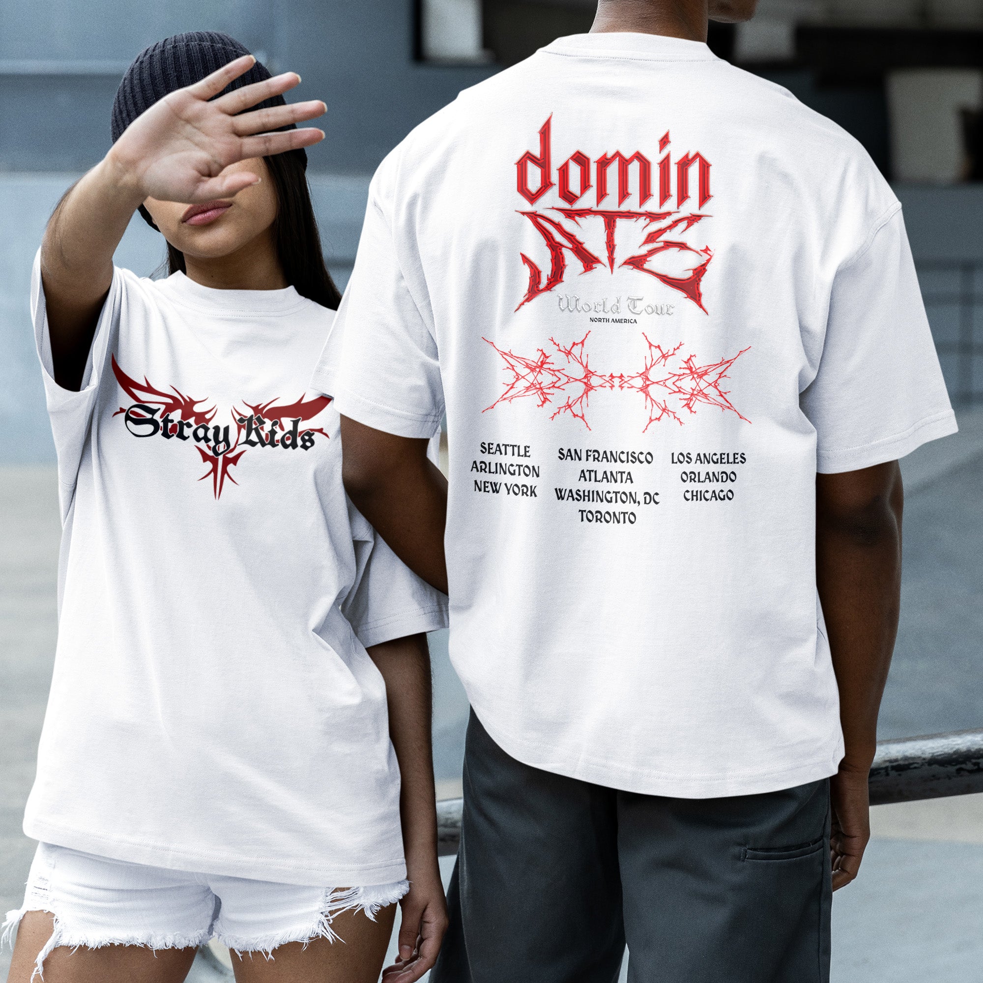 Stray Kids DominATE North America ver3 T-Shirt - Couple 2 view, Y2K kpop concert tee