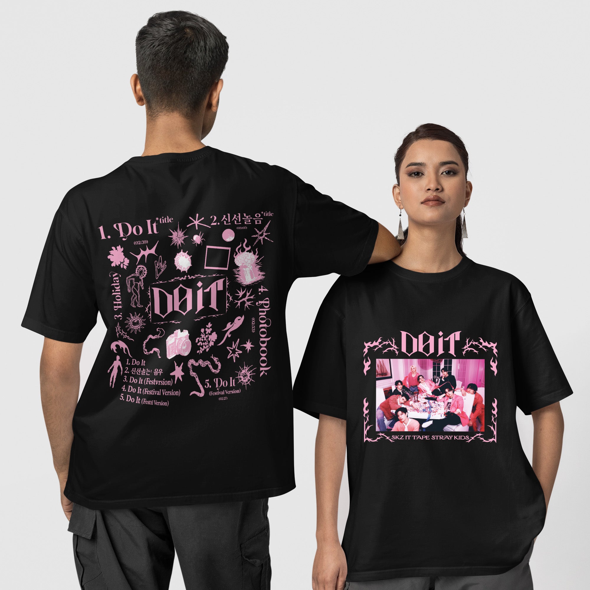 Stray Kids Do It Tracklist T-Shirt - Couple 1 view, Y2K kpop concert tee