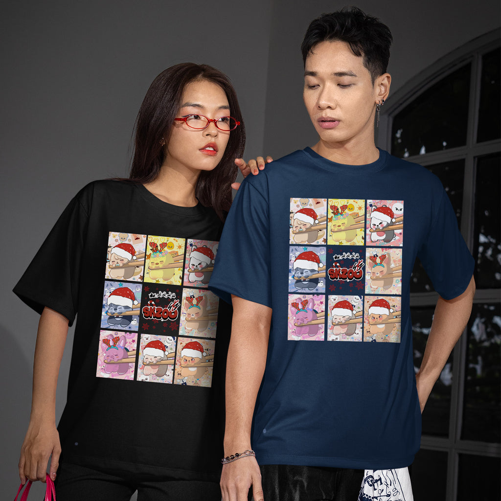 Stray Kids Adorable Skzoo Xmas T-Shirt - Couple view, Y2K kpop concert tee