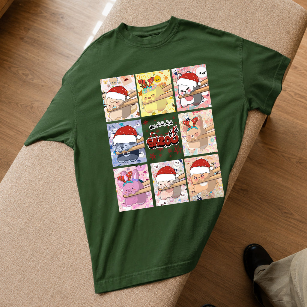 Stray Kids Adorable Skzoo Xmas T-Shirt - Spread view, Y2K kpop concert tee