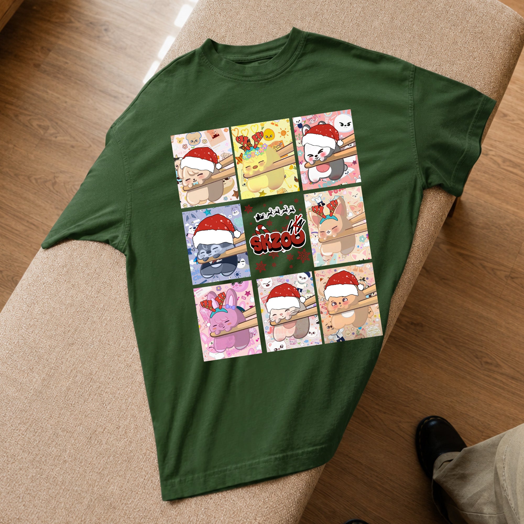Stray Kids Adorable Skzoo Xmas T-Shirt - Spread view, Y2K kpop concert tee