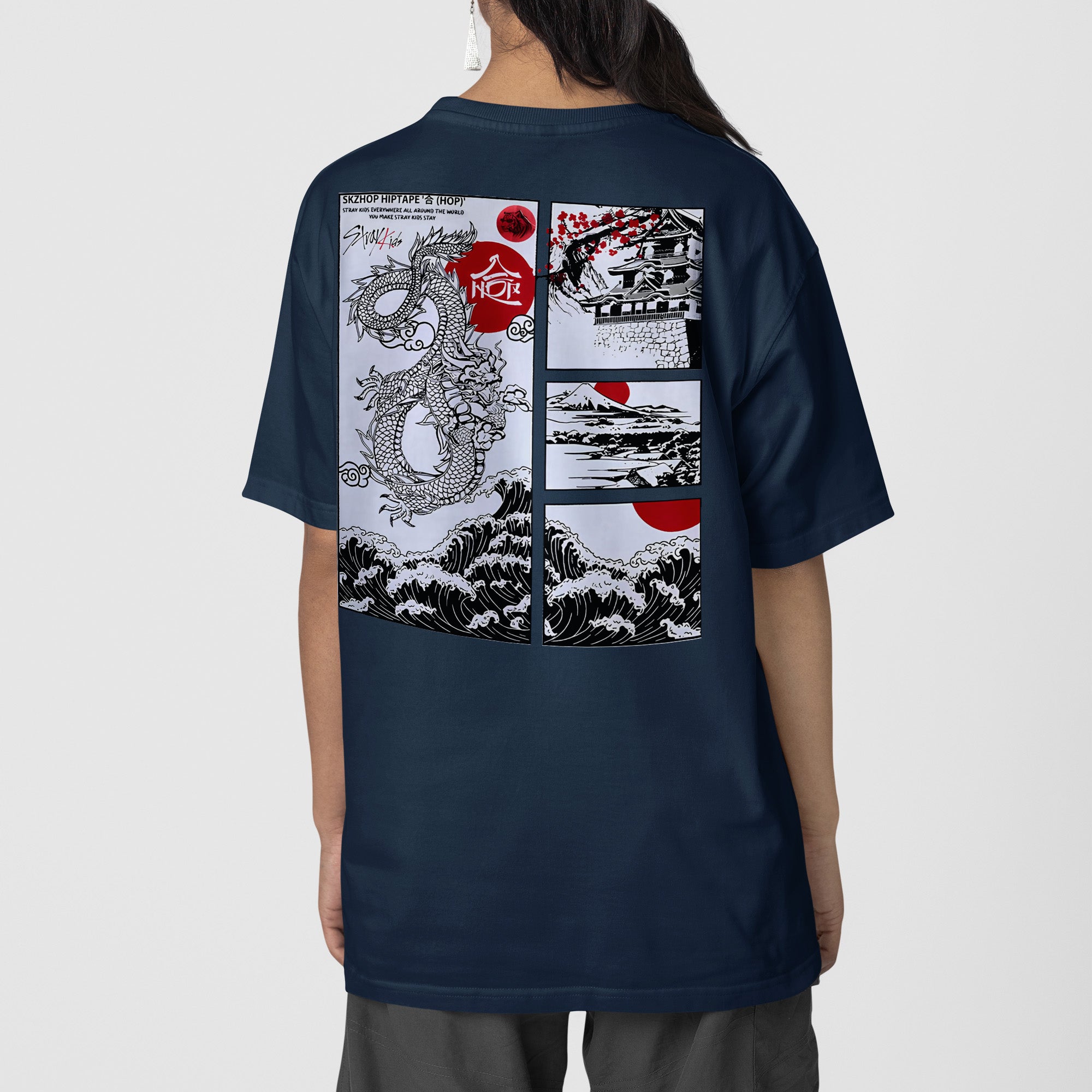 Stray Kids SKZHOP Hiptape T-Shirt - Back view, Y2K kpop concert tee