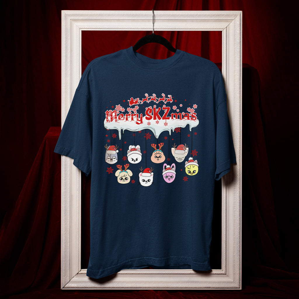 Stray Kids Funny Merry SKZmas T-Shirt - Hang view, Y2K kpop concert tee