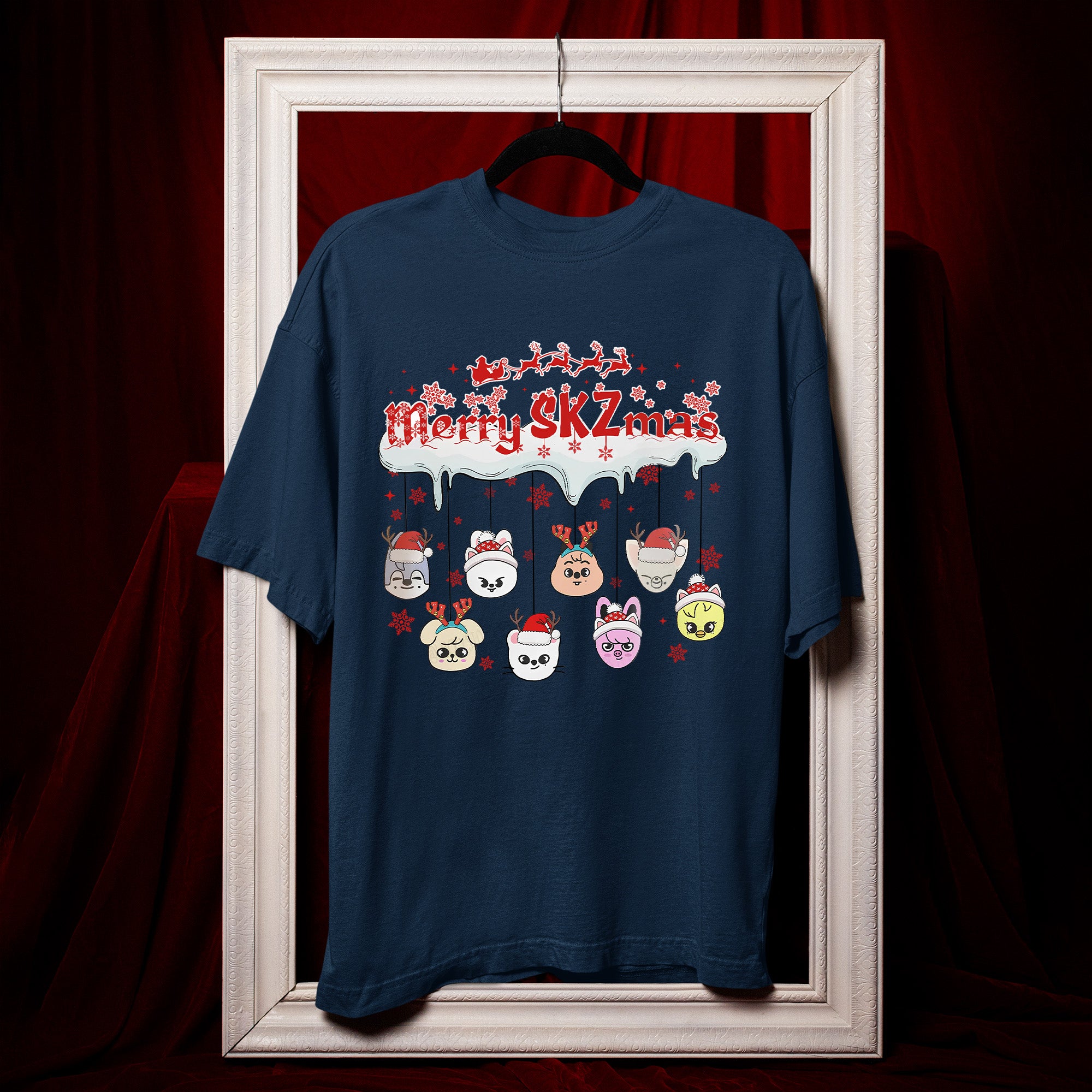 Stray Kids Funny Merry SKZmas T-Shirt - Hang view, Y2K kpop concert tee