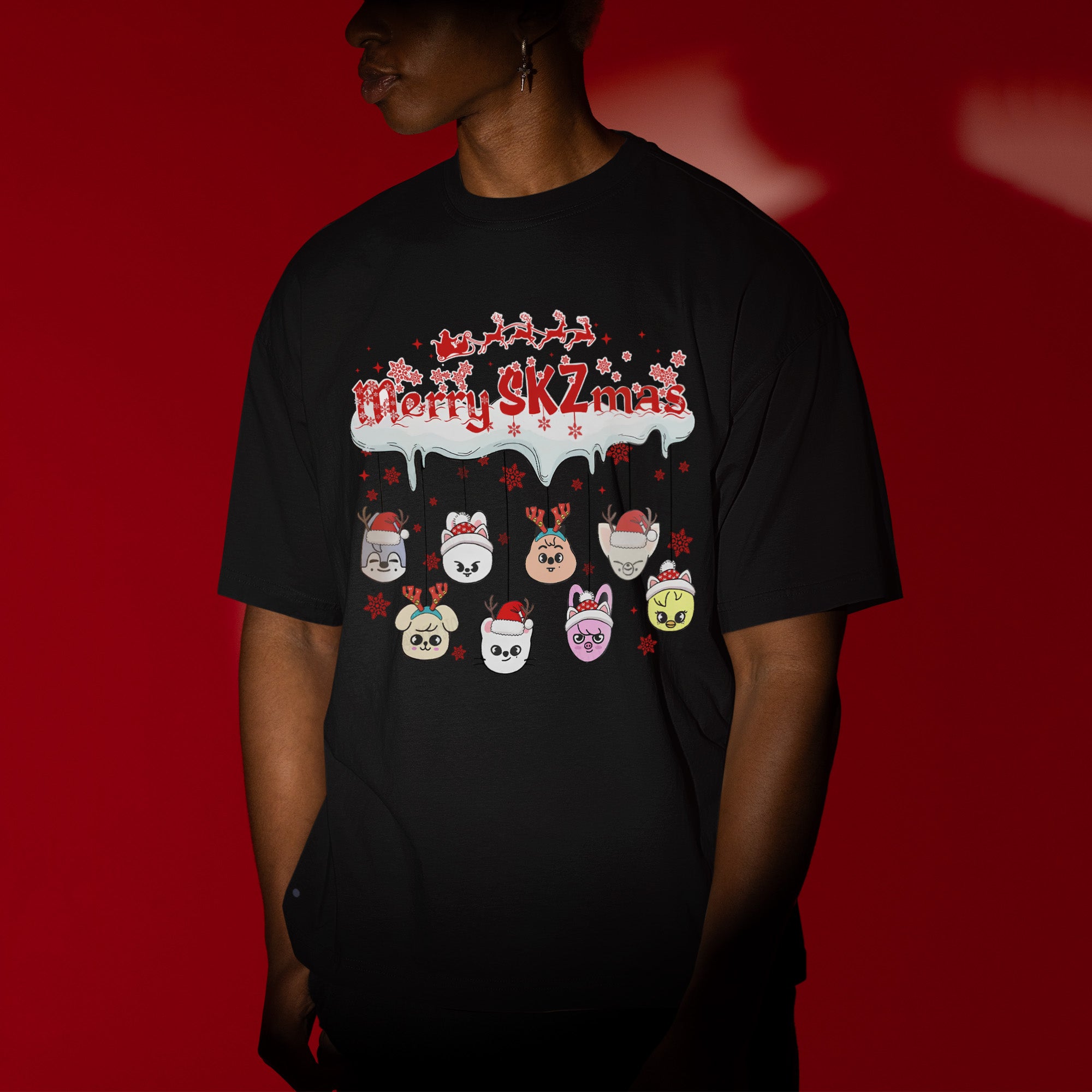Stray Kids Funny Merry SKZmas T-Shirt - Men view, Y2K kpop concert tee
