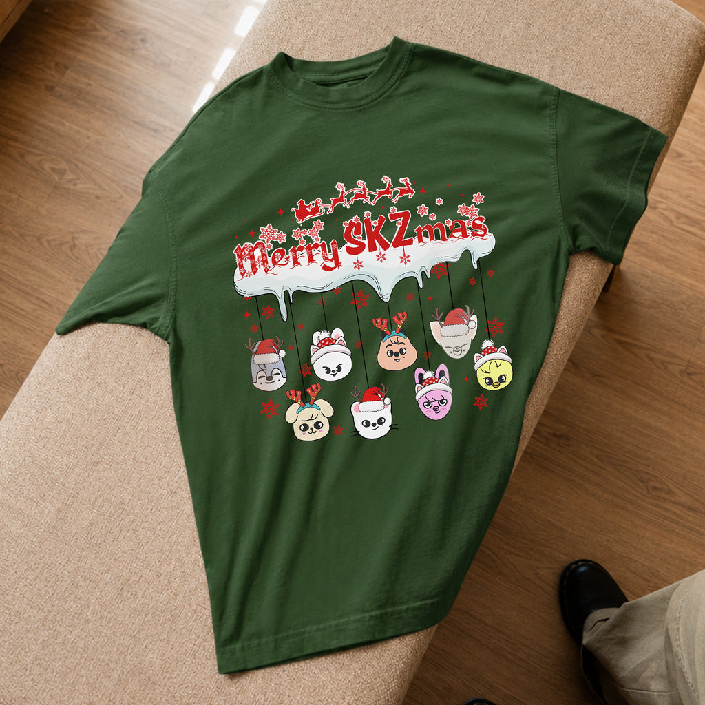 Stray Kids Funny Merry SKZmas T-Shirt - Spread view, Y2K kpop concert tee