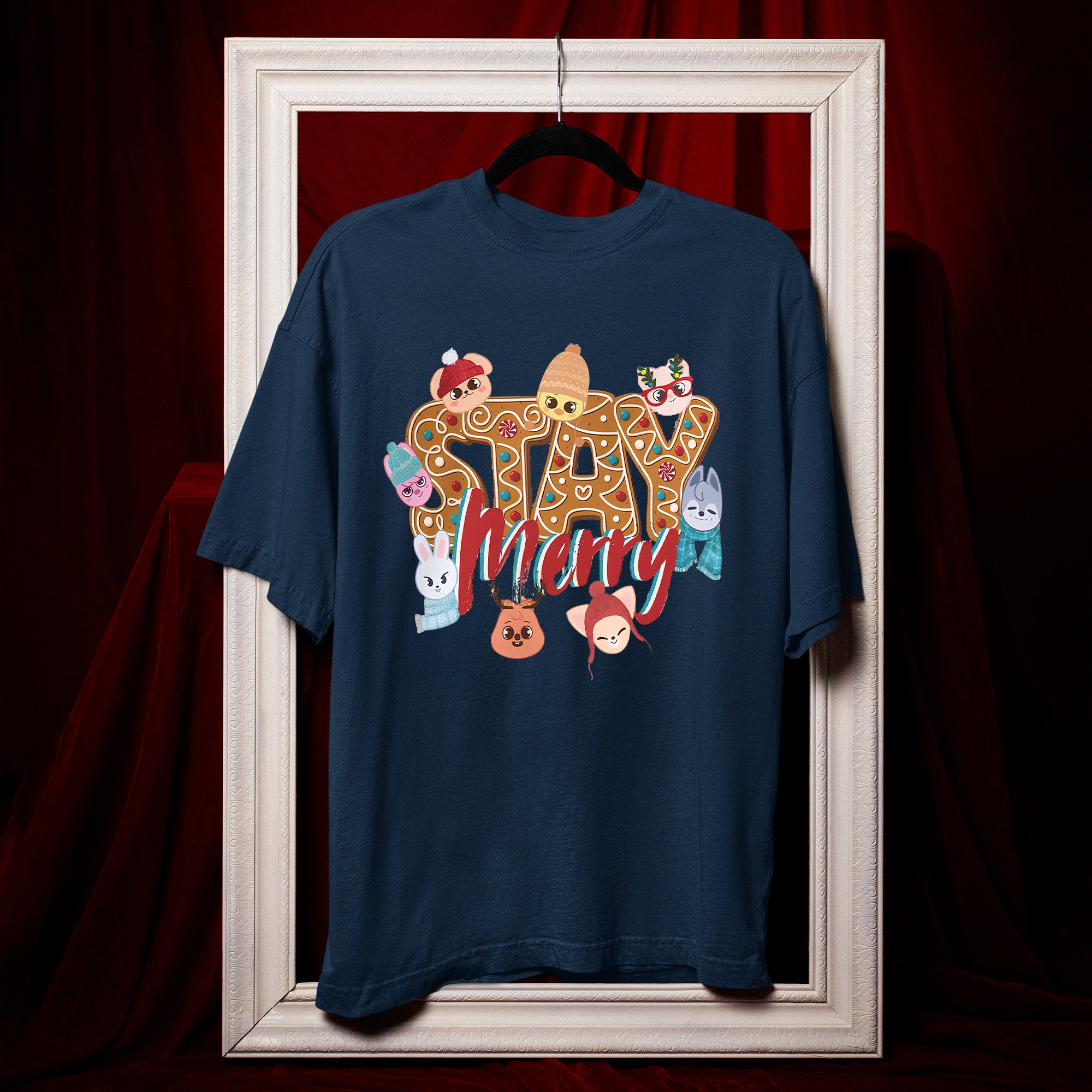 Stray Kids Stay Merry T-Shirt - Hang view, Y2K kpop concert tee