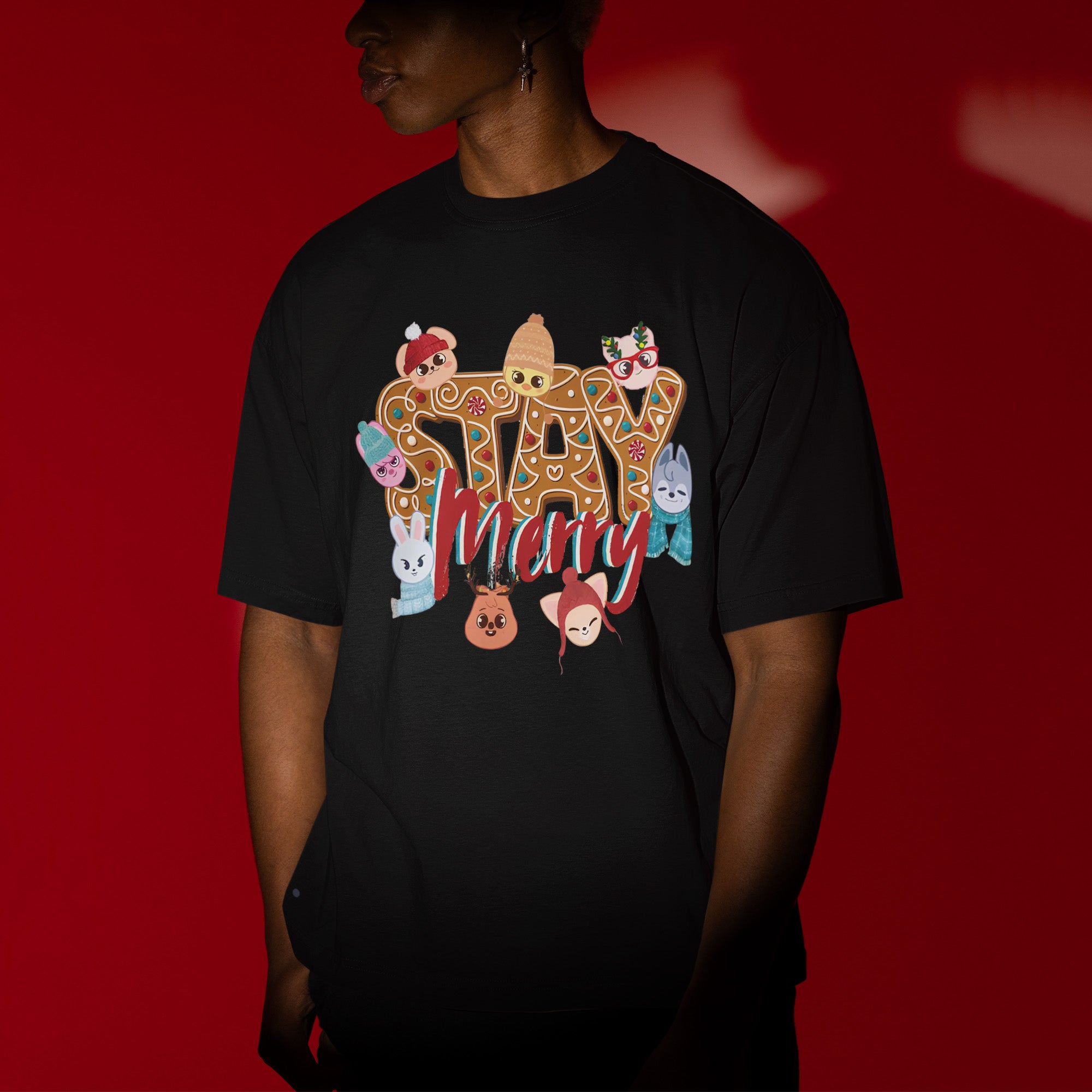 Stray Kids Stay Merry T-Shirt - Men view, Y2K kpop concert tee