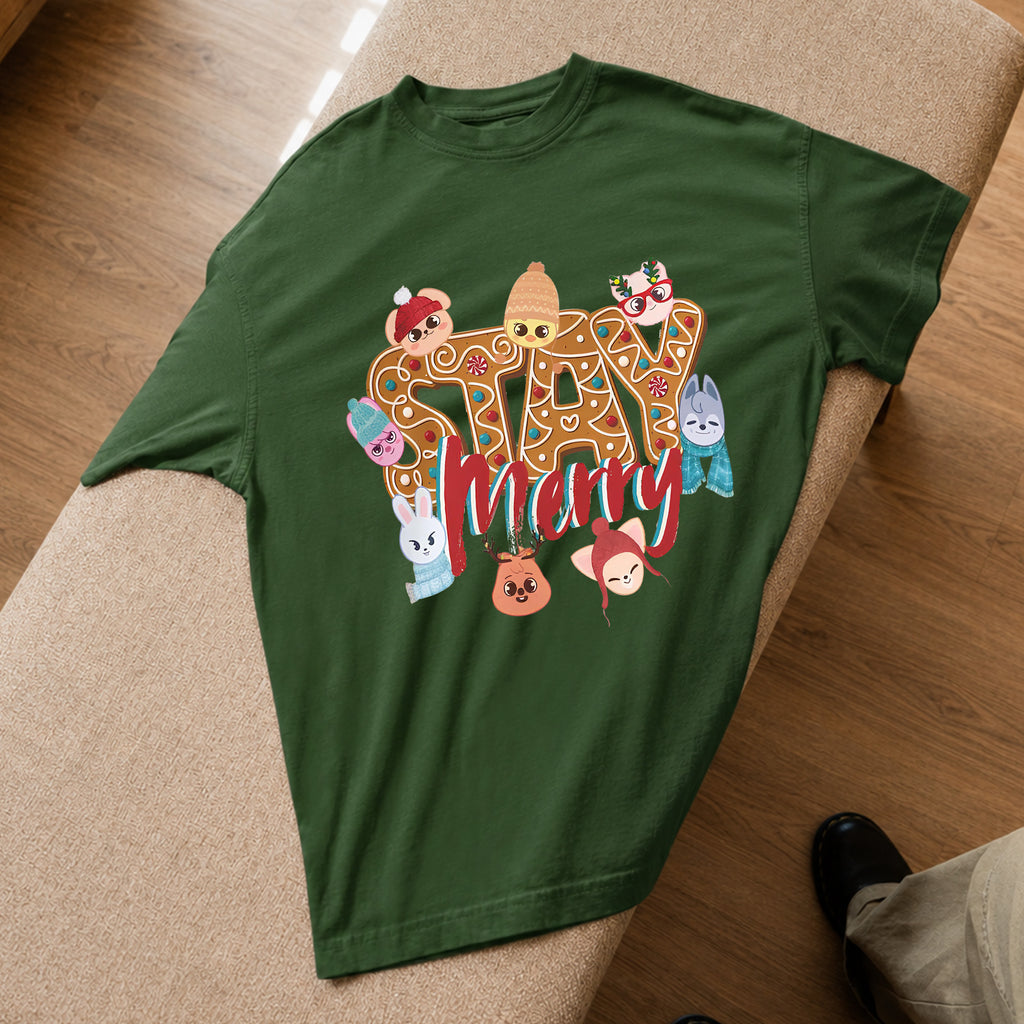 Stray Kids Stay Merry T-Shirt - Spread view, Y2K kpop concert tee