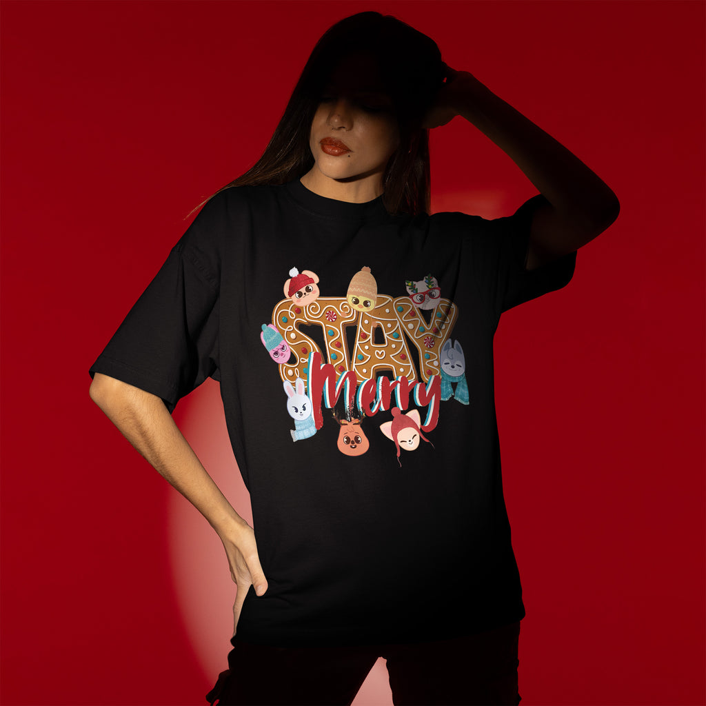 Stray Kids Stay Merry T-Shirt - Women view, Y2K kpop concert tee
