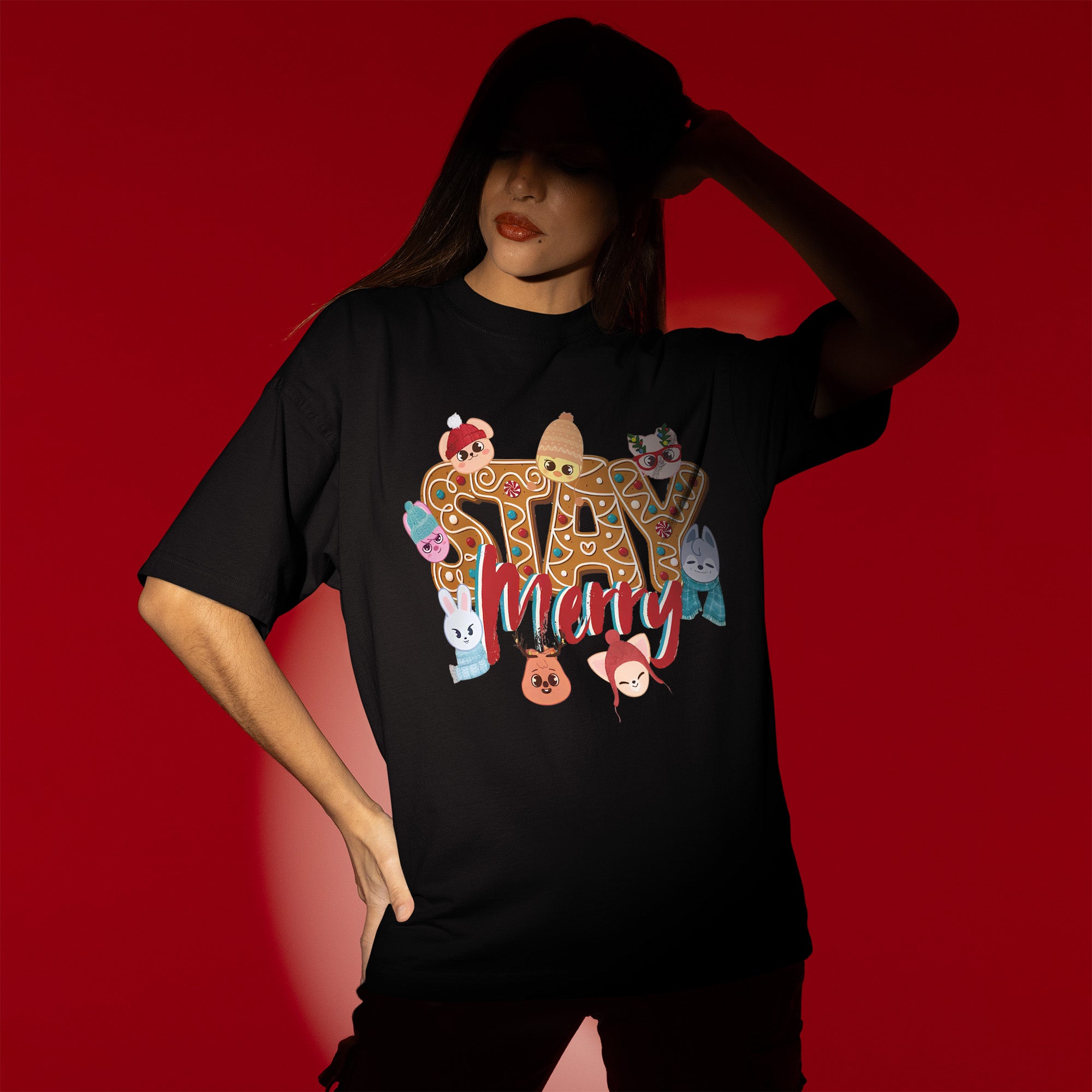 Stray Kids Stay Merry T-Shirt - Women view, Y2K kpop concert tee