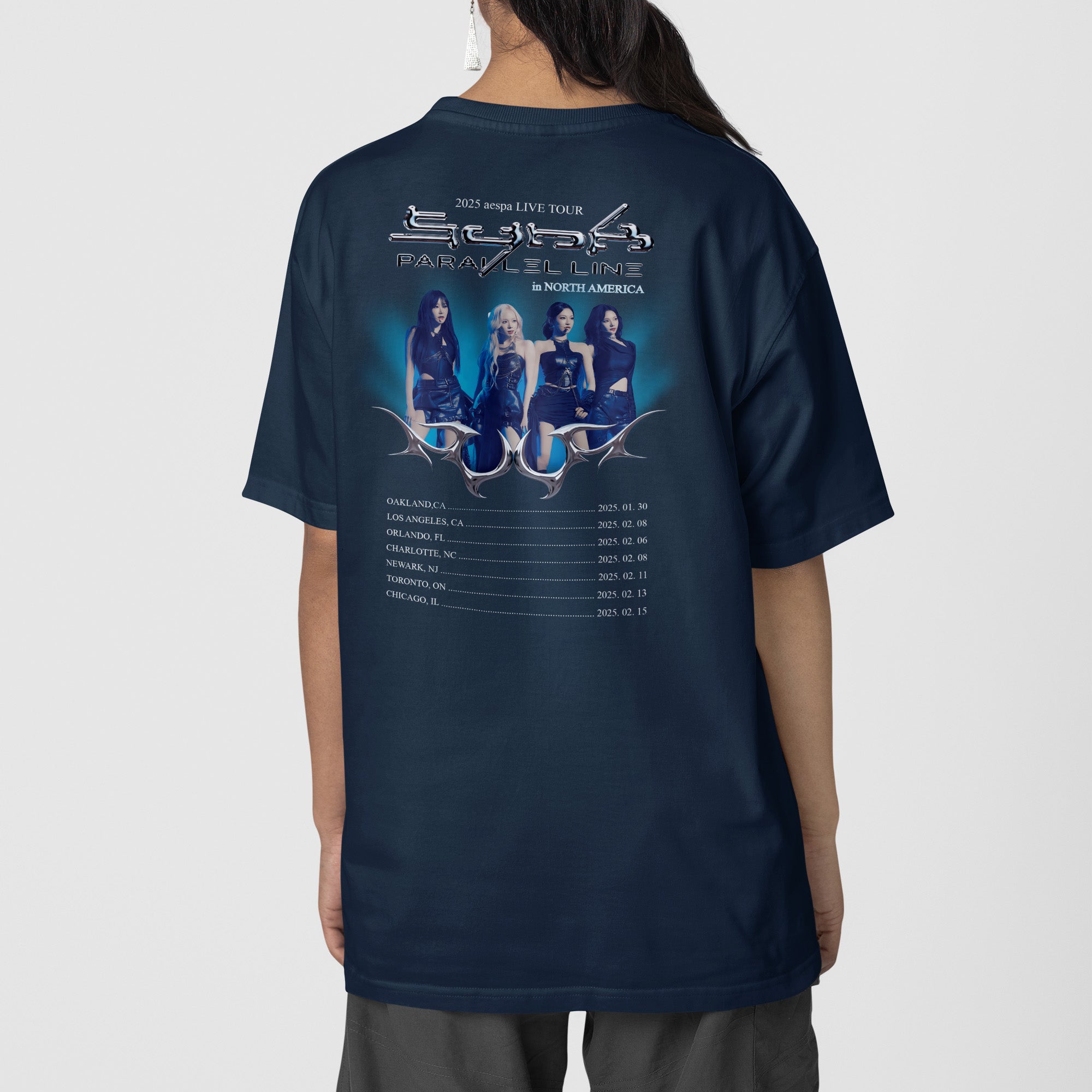 AESPA Parallel Line Concert T-Shirt - Back view, Y2K kpop concert tee