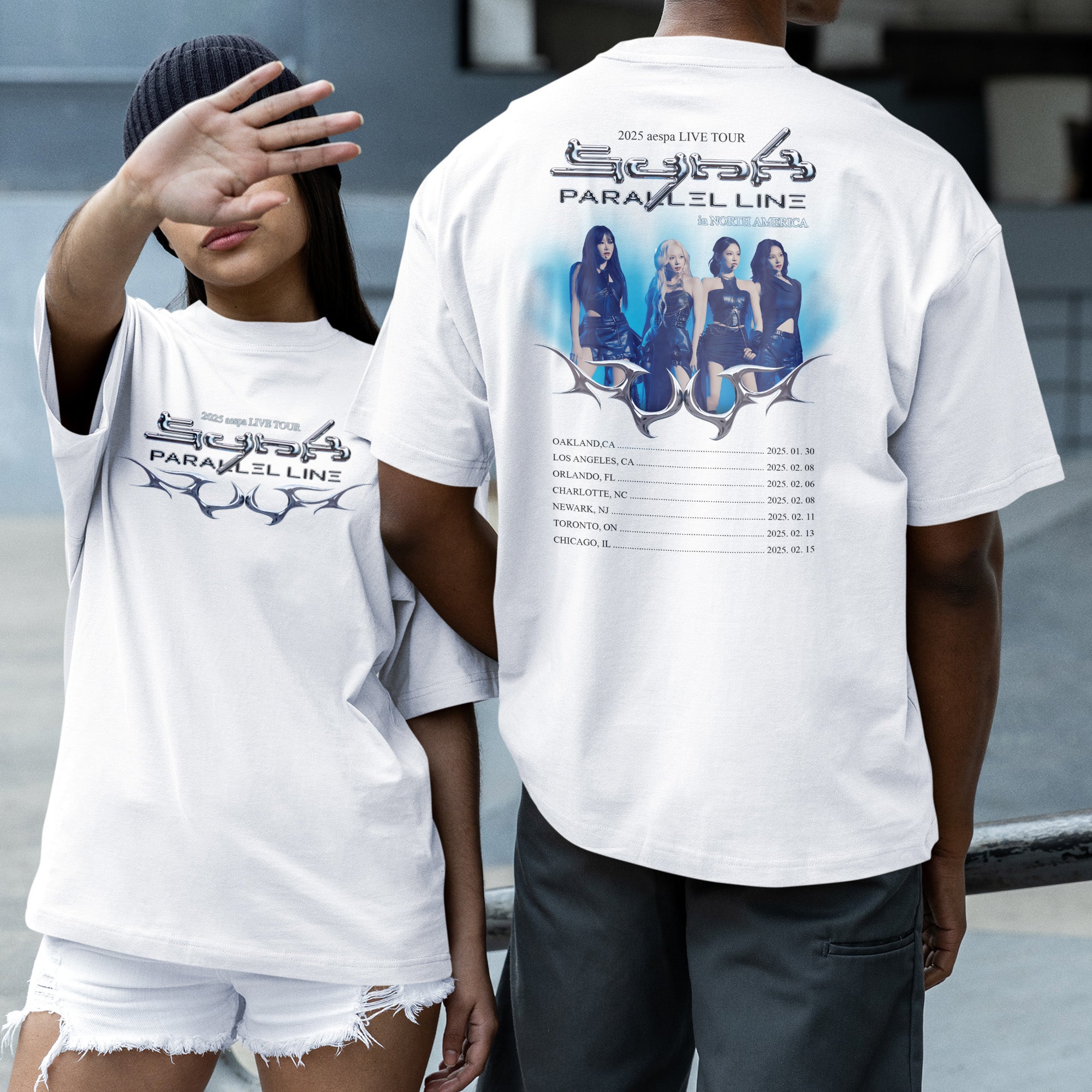 AESPA Parallel Line Concert T-Shirt - Couple 2 view, Y2K kpop concert tee