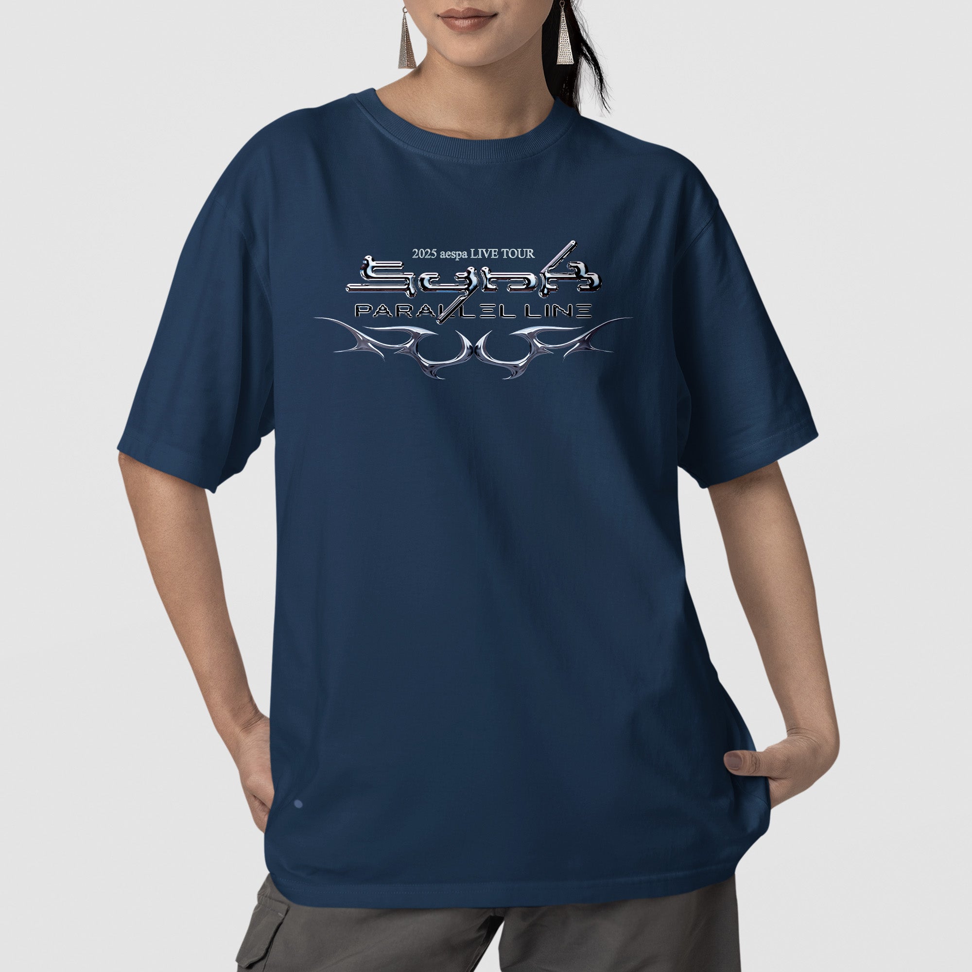 AESPA Parallel Line Concert T-Shirt - Front view, Y2K kpop concert tee