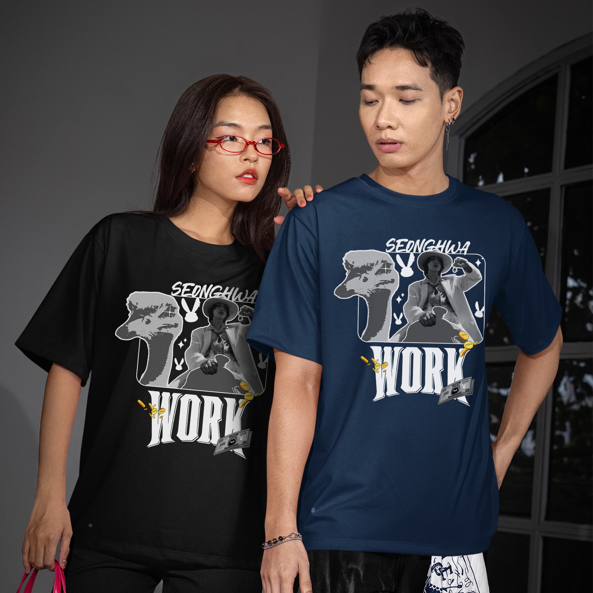 ATEEZ Seonghwa Work T-Shirt - Couple view, Y2K kpop concert tee