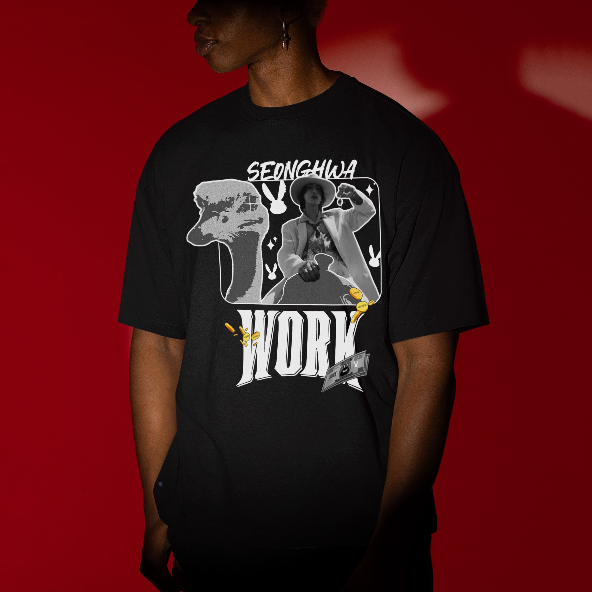 ATEEZ Seonghwa Work T-Shirt - Men view, Y2K kpop concert tee