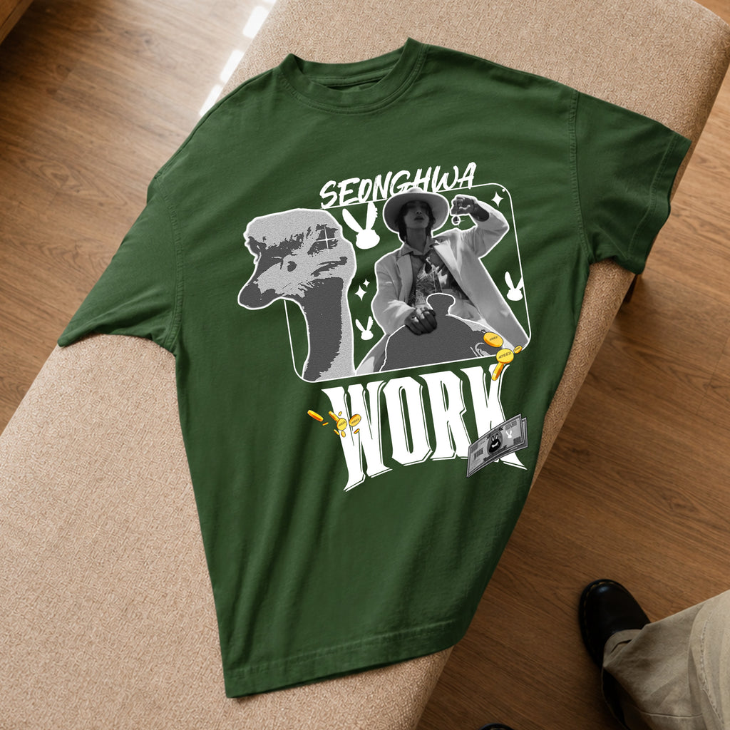 ATEEZ Seonghwa Work T-Shirt - Spread view, Y2K kpop concert tee
