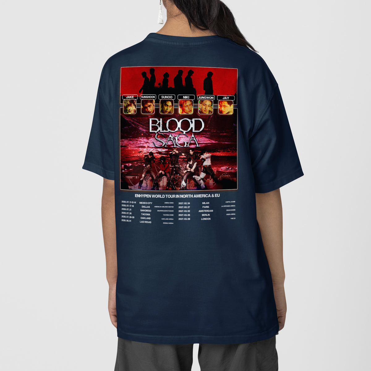 ENHYPEN Blood Saga World Tour Dates T-Shirt - Back view, Y2K kpop concert tee