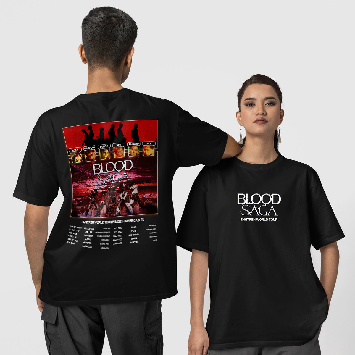 ENHYPEN Blood Saga World Tour Dates T-Shirt - Couple 1 view, Y2K kpop concert tee