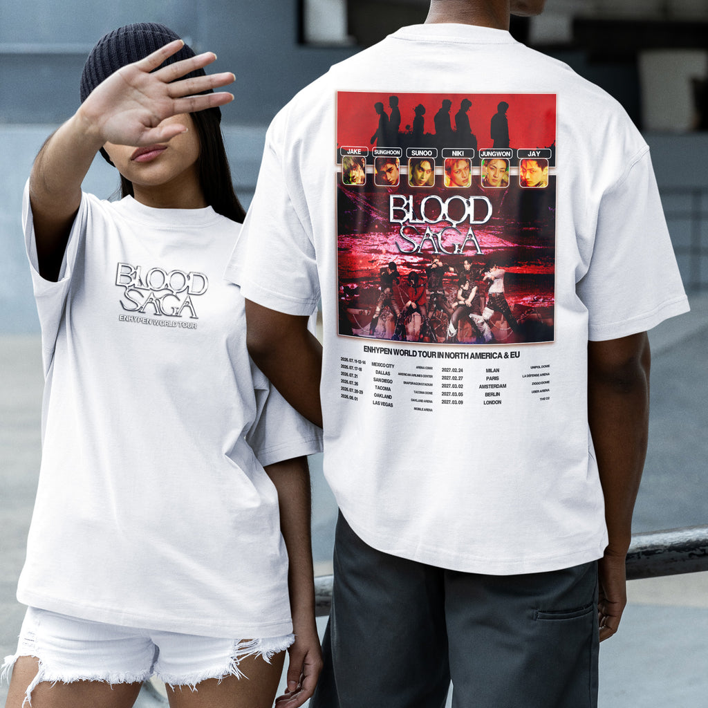ENHYPEN Blood Saga World Tour Dates T-Shirt - Couple 2 view, Y2K kpop concert tee