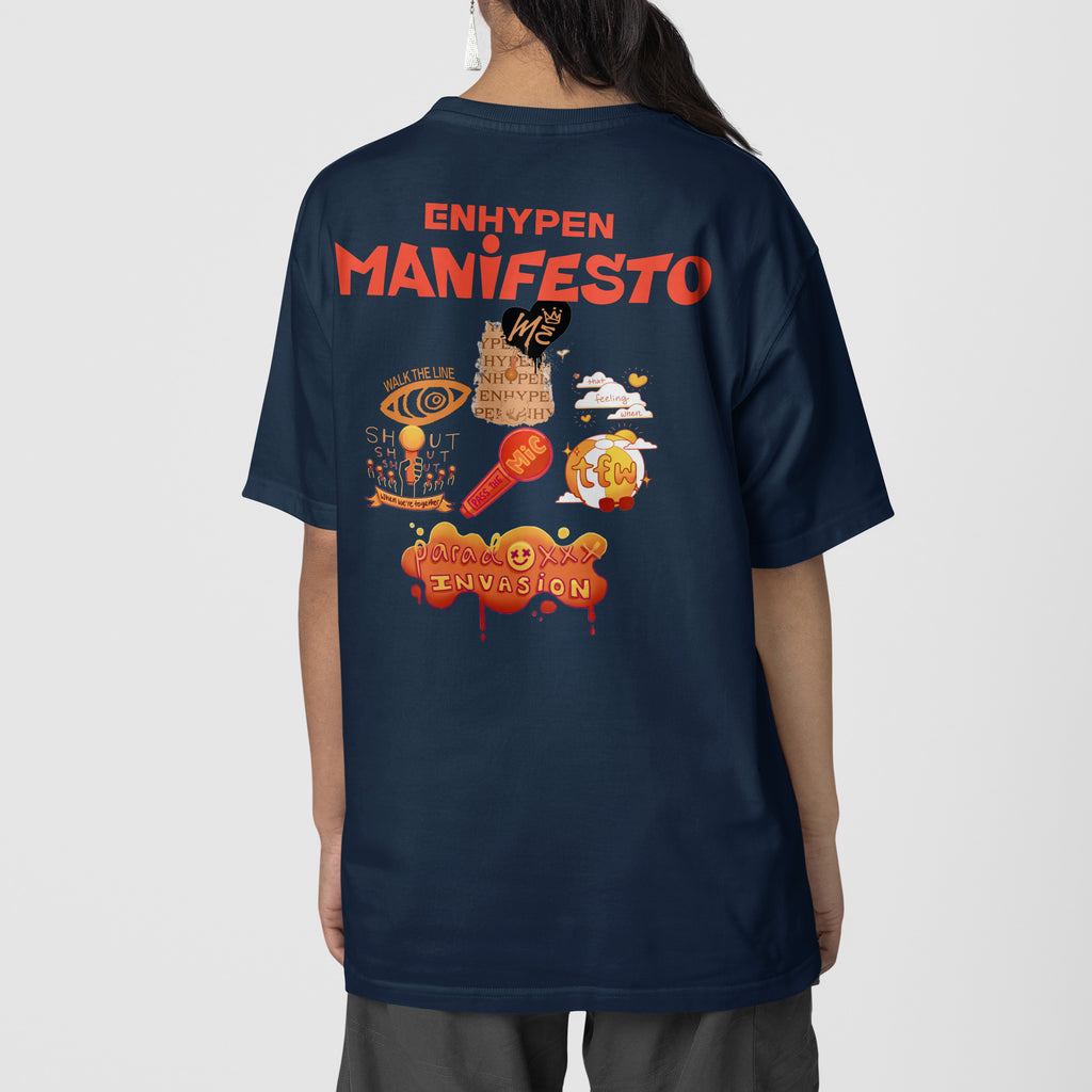 ENHYPEN World Tour Manifesto T-Shirt - Back view, Y2K kpop concert tee