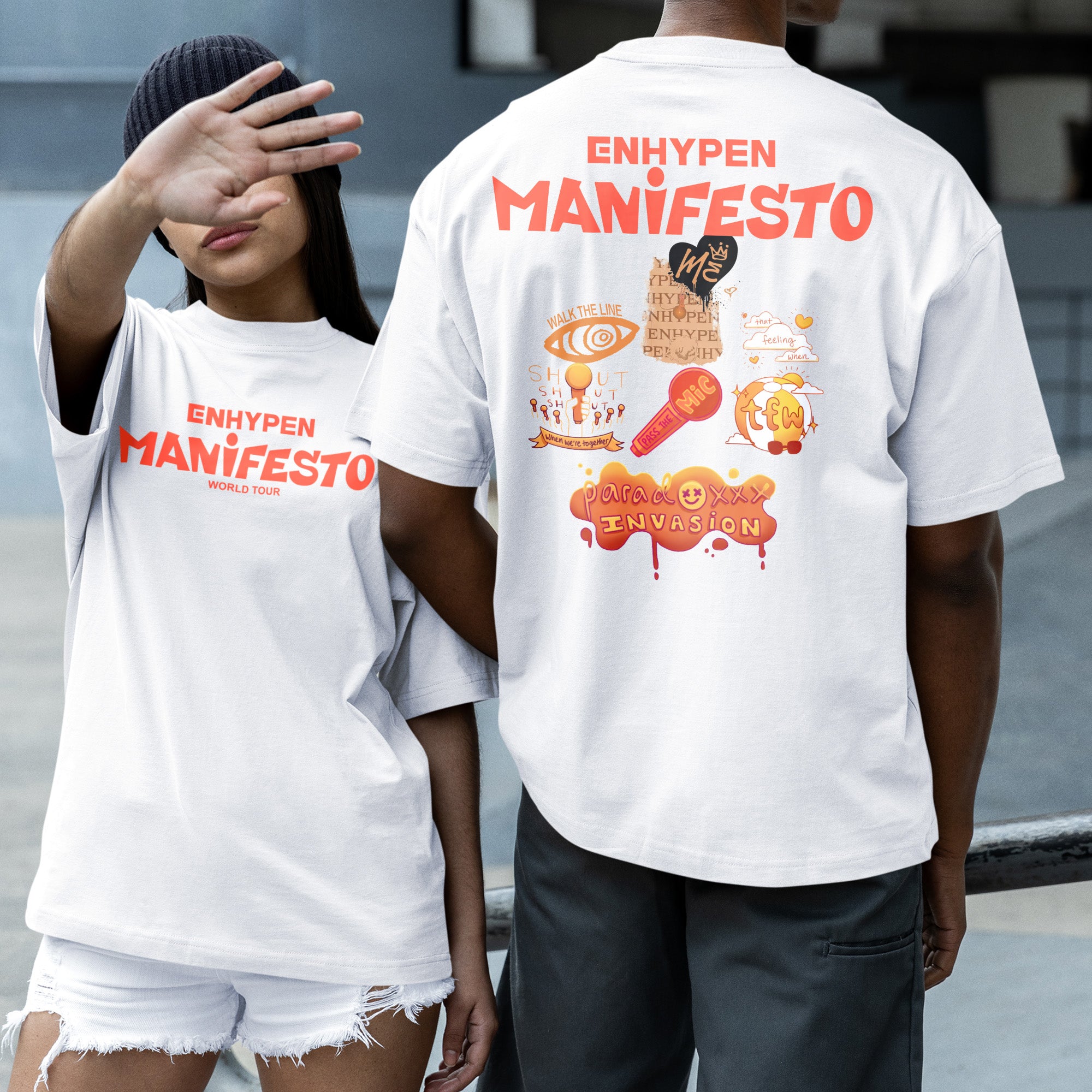 ENHYPEN World Tour Manifesto T-Shirt - Couple 2 view, Y2K kpop concert tee