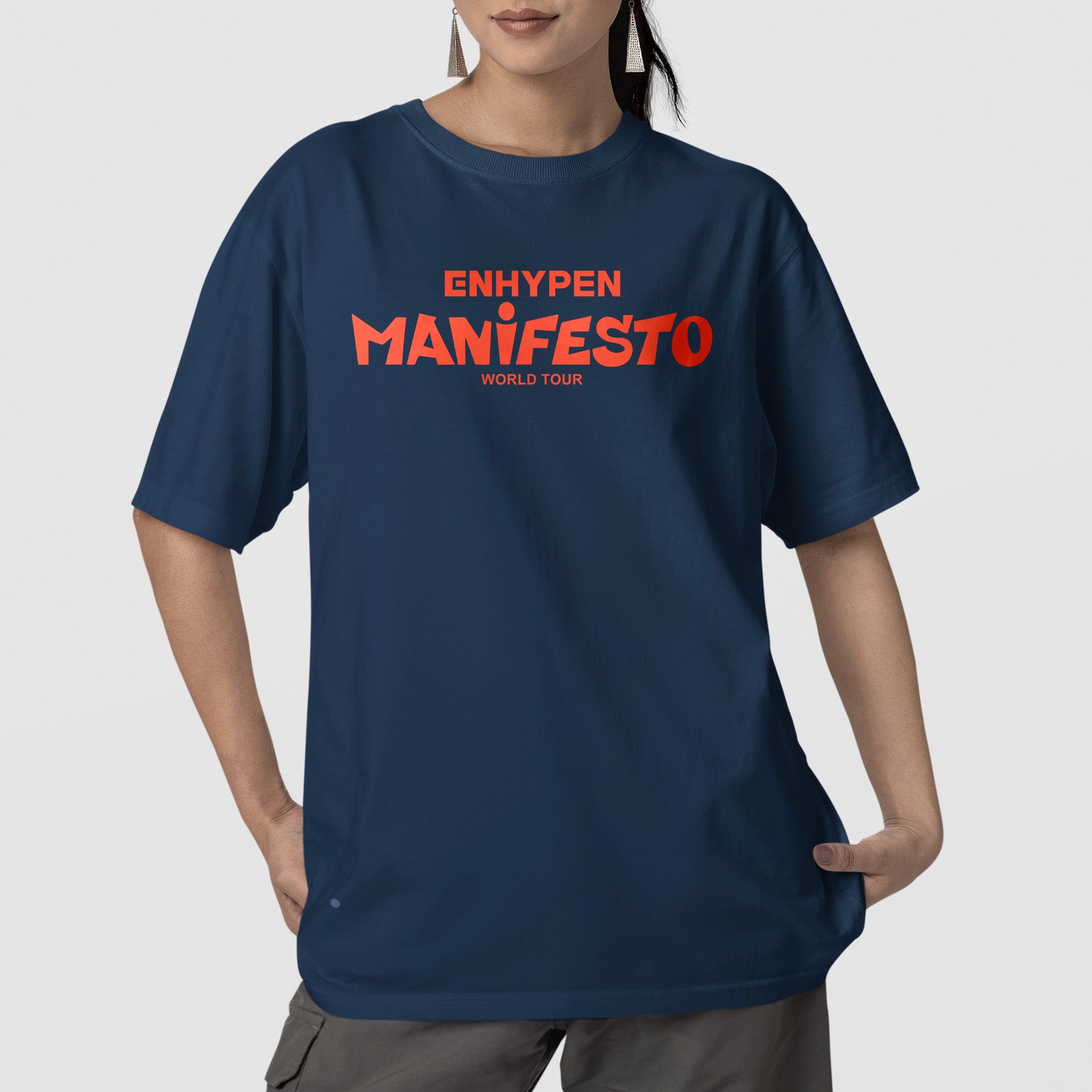 ENHYPEN World Tour Manifesto T-Shirt - Front view, Y2K kpop concert tee