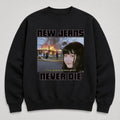 NewJeans Funny Meme Never Die Sweatshirt - Main view, Y2K kpop concert sweatshirt