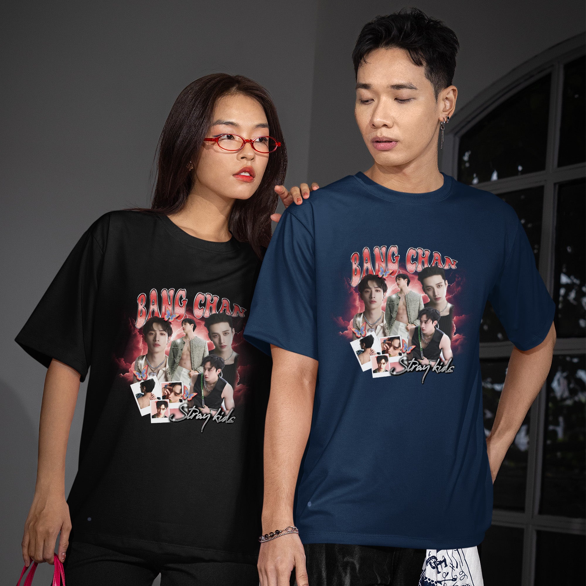 Stray Kids Graphic Bang Chan T-Shirt - Couple view, Y2K kpop concert tee