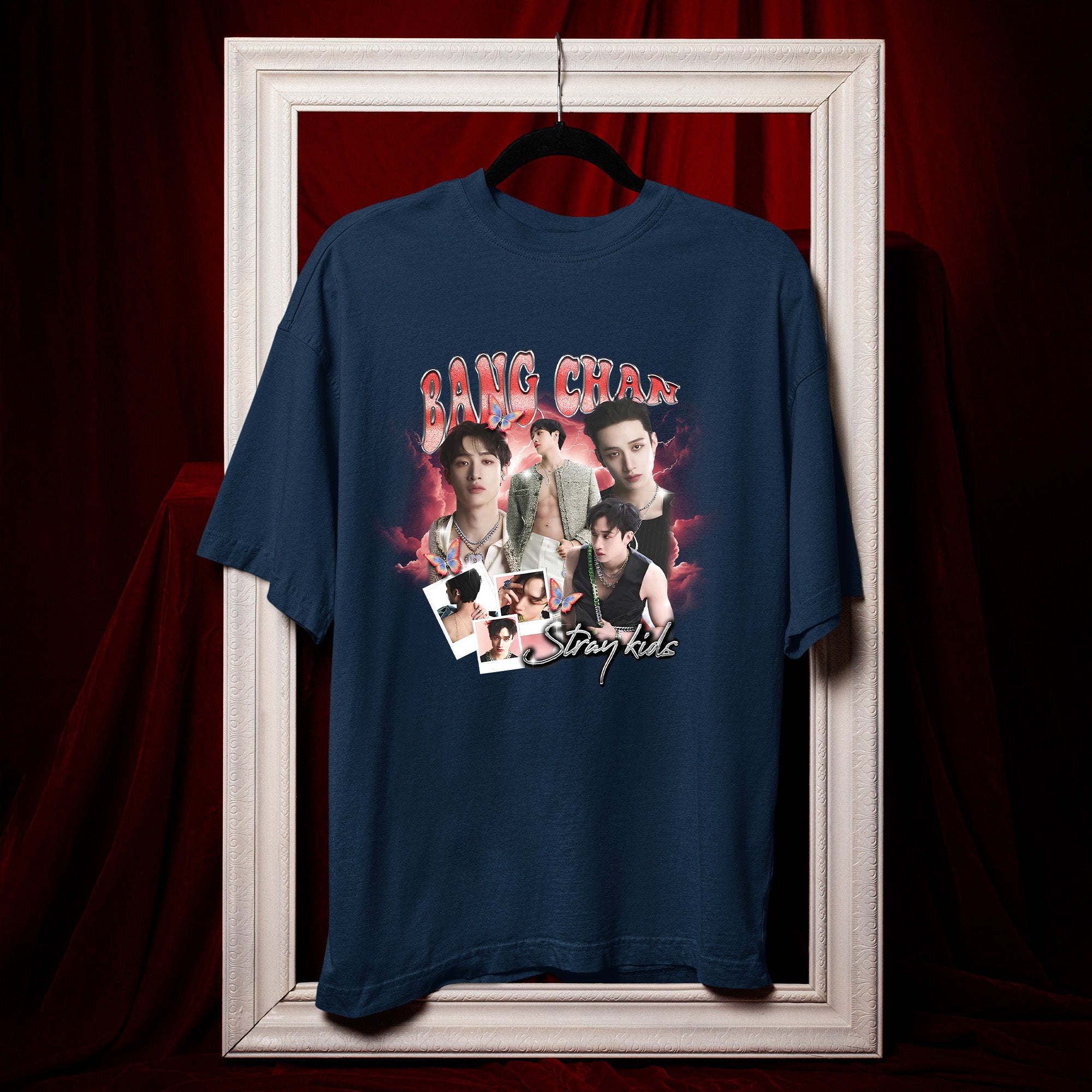 Stray Kids Graphic Bang Chan T-Shirt - Hang view, Y2K kpop concert tee