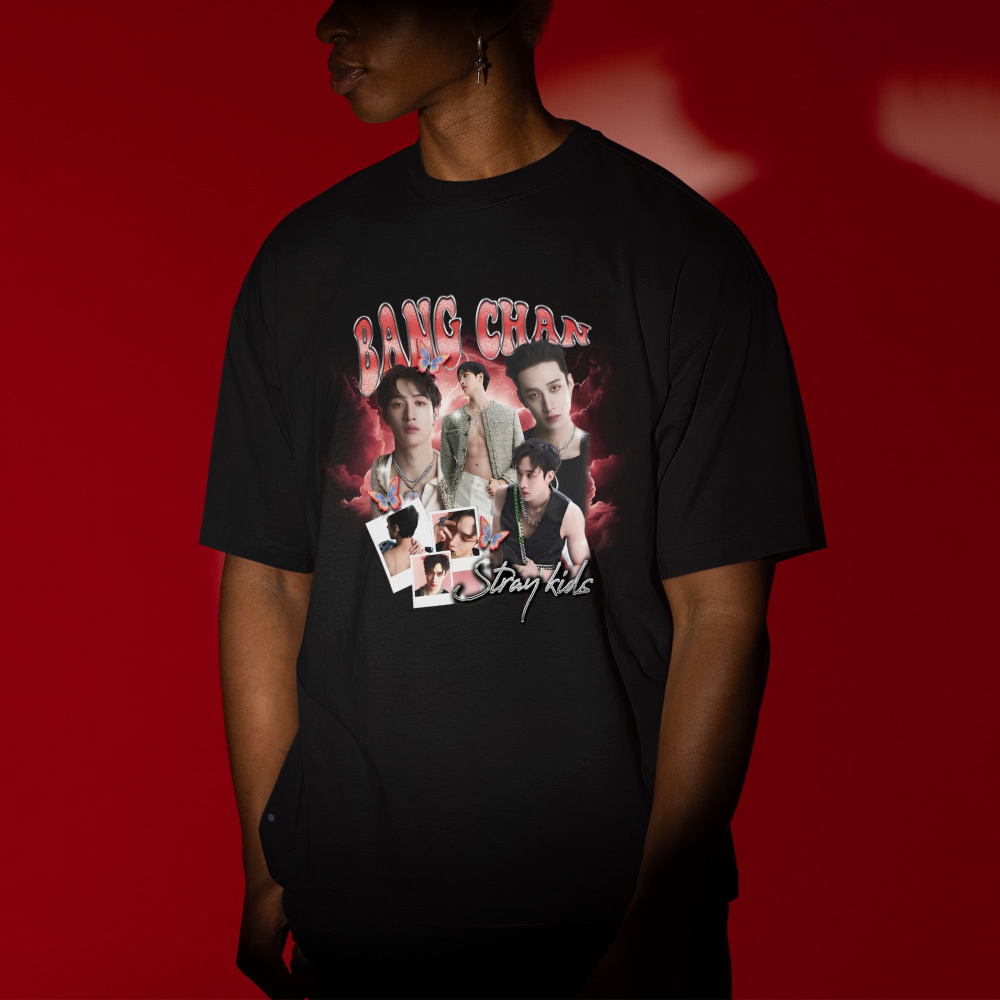 Stray Kids Graphic Bang Chan T-Shirt - Men view, Y2K kpop concert tee