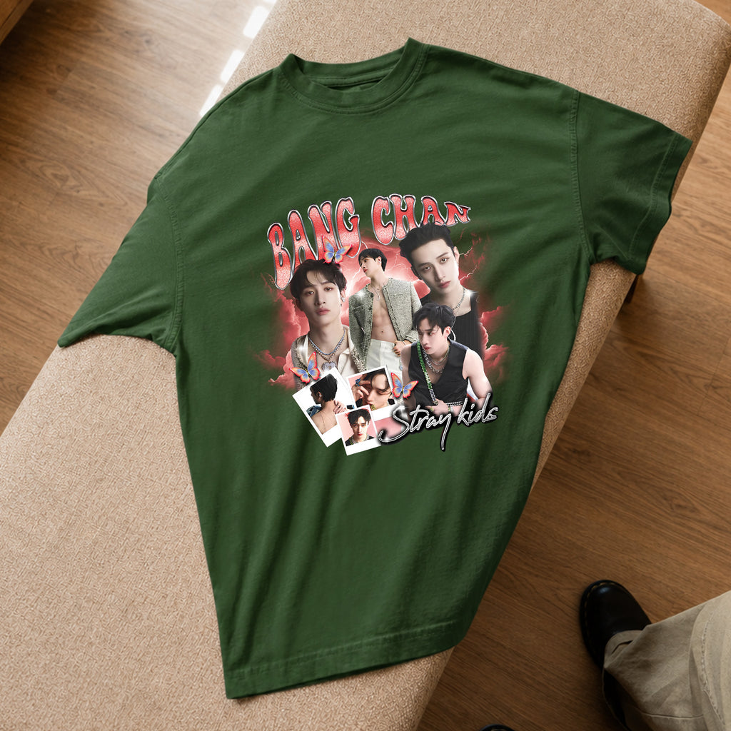 Stray Kids Graphic Bang Chan T-Shirt - Spread view, Y2K kpop concert tee