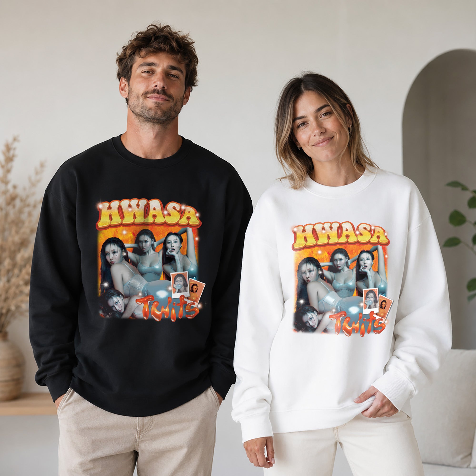 HWASA Graphic Twits Sweatshirt - Couple view, Y2K kpop concert sweatshirt