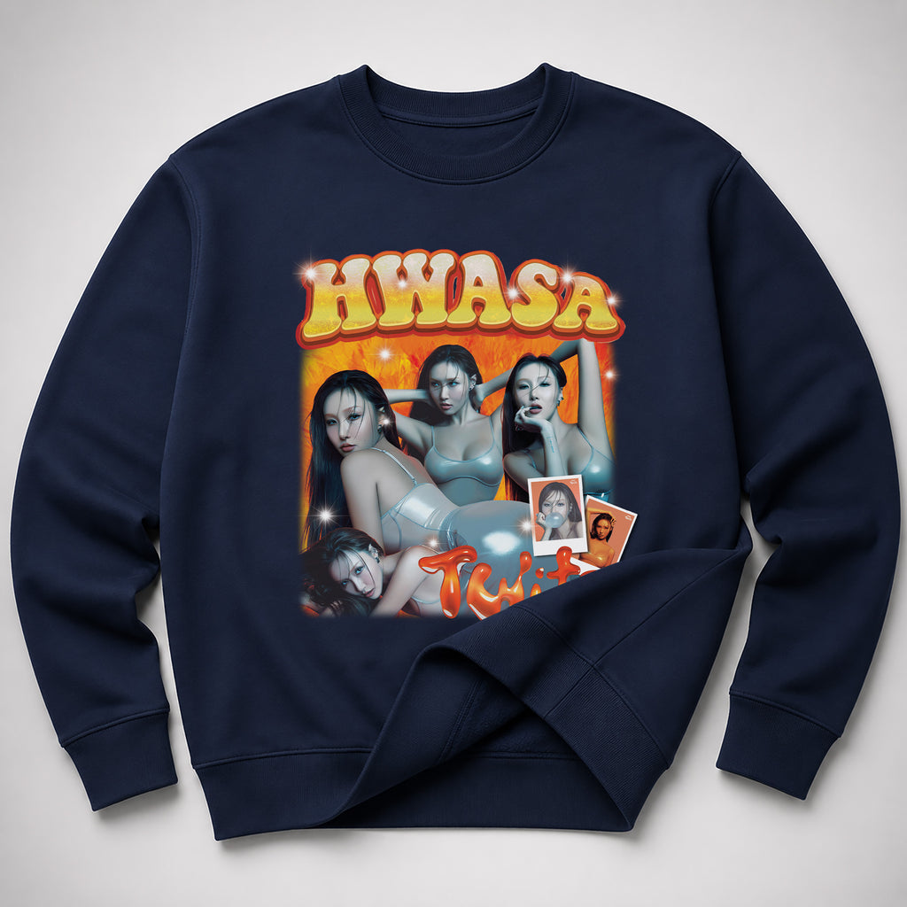 HWASA Graphic Twits Sweatshirt - Spread view, Y2K kpop concert sweatshirt