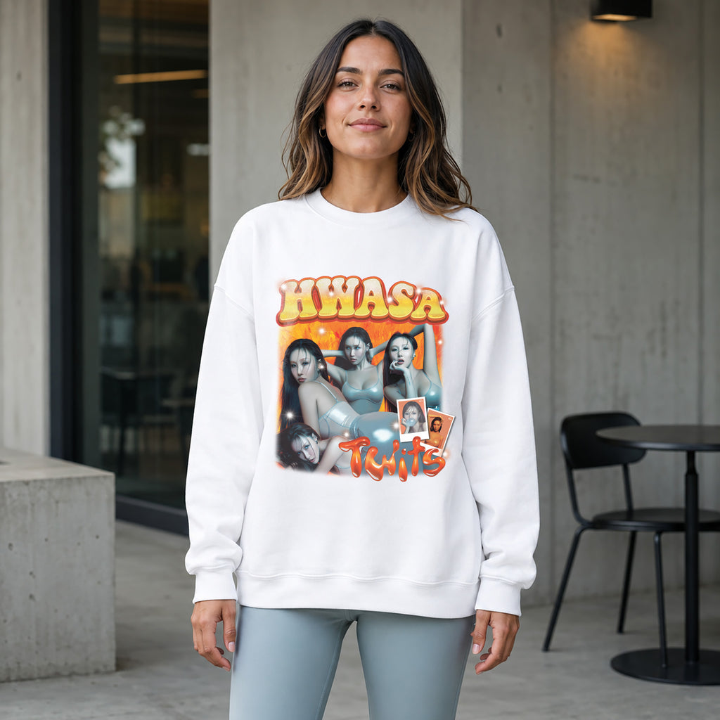 HWASA Graphic Twits Sweatshirt - Women view, Y2K kpop concert sweatshirt
