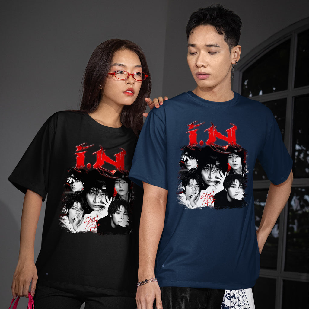 Stray Kids Graphic IN T-Shirt - Couple view, Y2K kpop concert tee