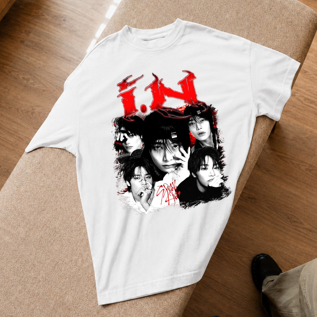 Stray Kids Graphic IN T-Shirt - Spread view, Y2K kpop concert tee