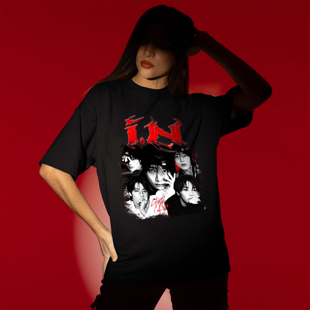 Stray Kids Graphic IN T-Shirt - Women view, Y2K kpop concert tee