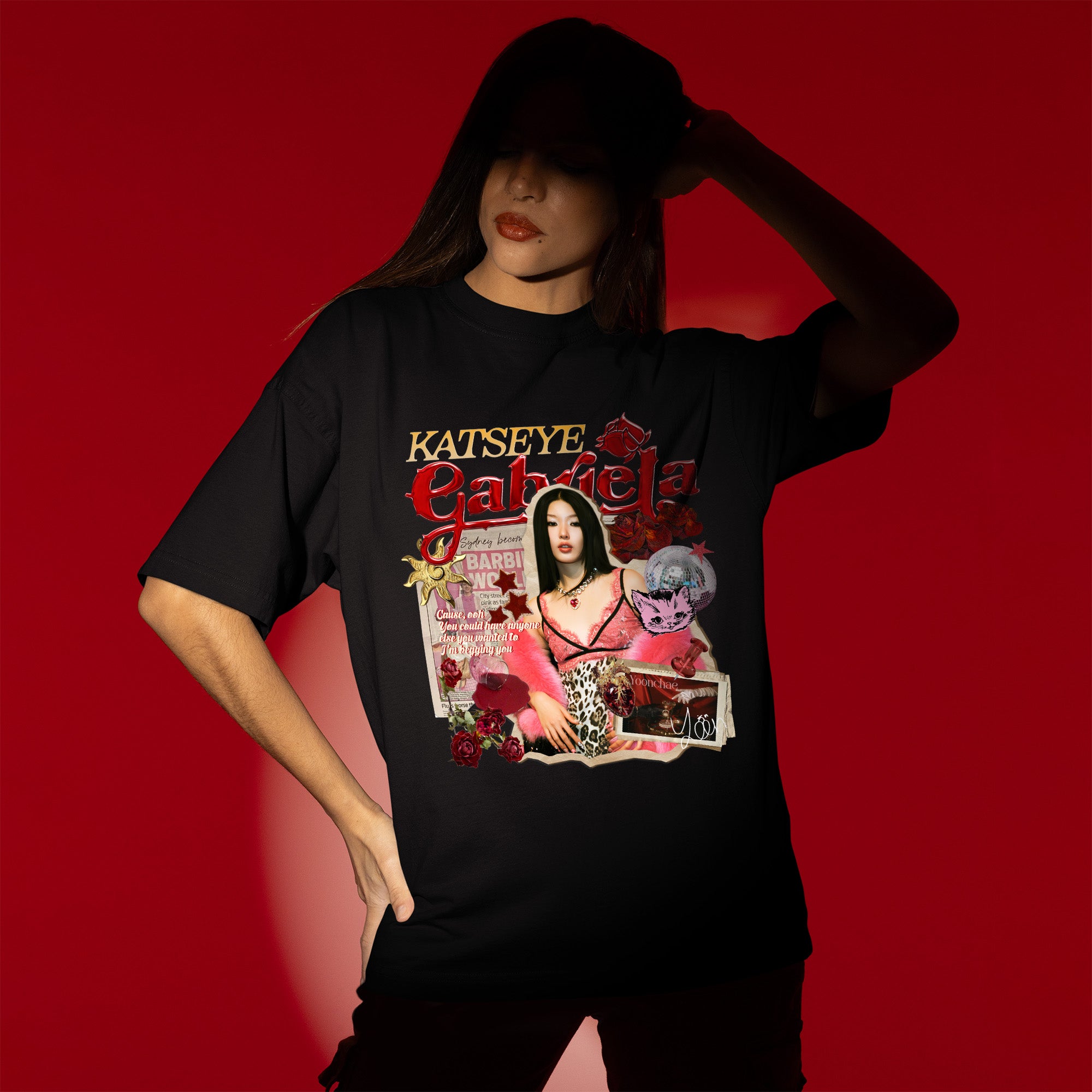 KATSEYE Gabriela Yoonchae T-Shirt - Women view, Y2K kpop concert tee