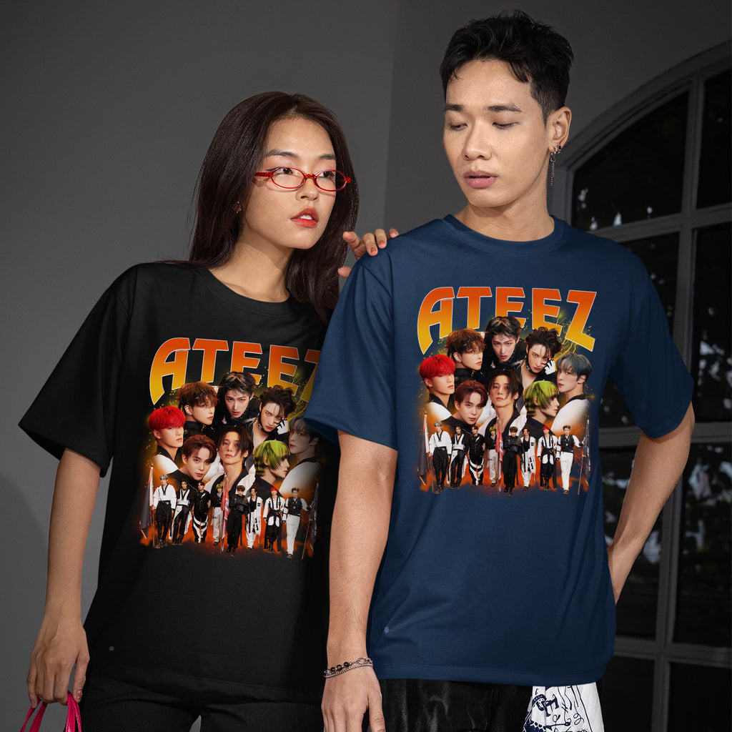 ATEEZ Retro Boy Band K-pop T-Shirt - Couple view, Y2K kpop concert tee