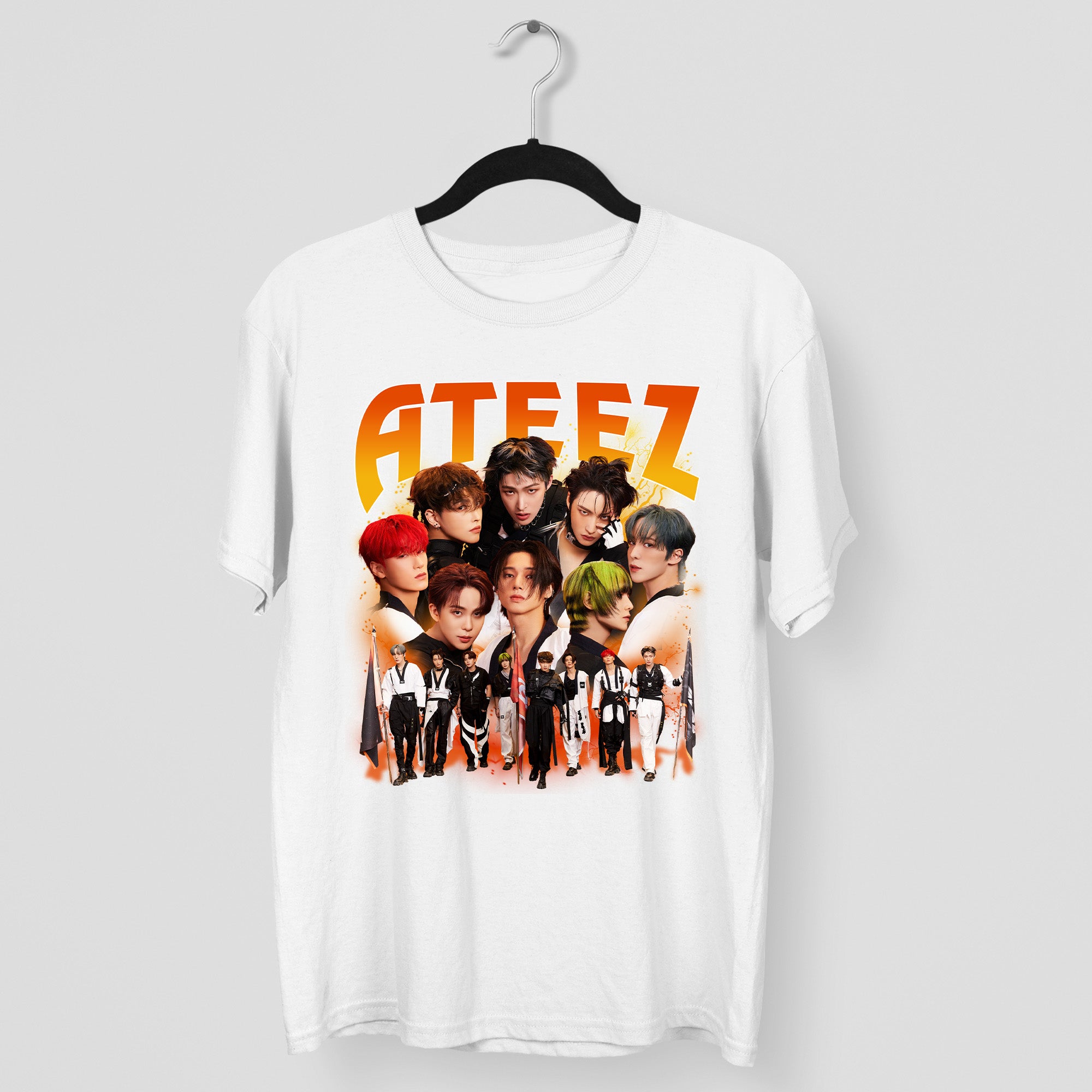 ATEEZ Retro Boy Band K-pop T-Shirt - Main view, Y2K kpop concert tee