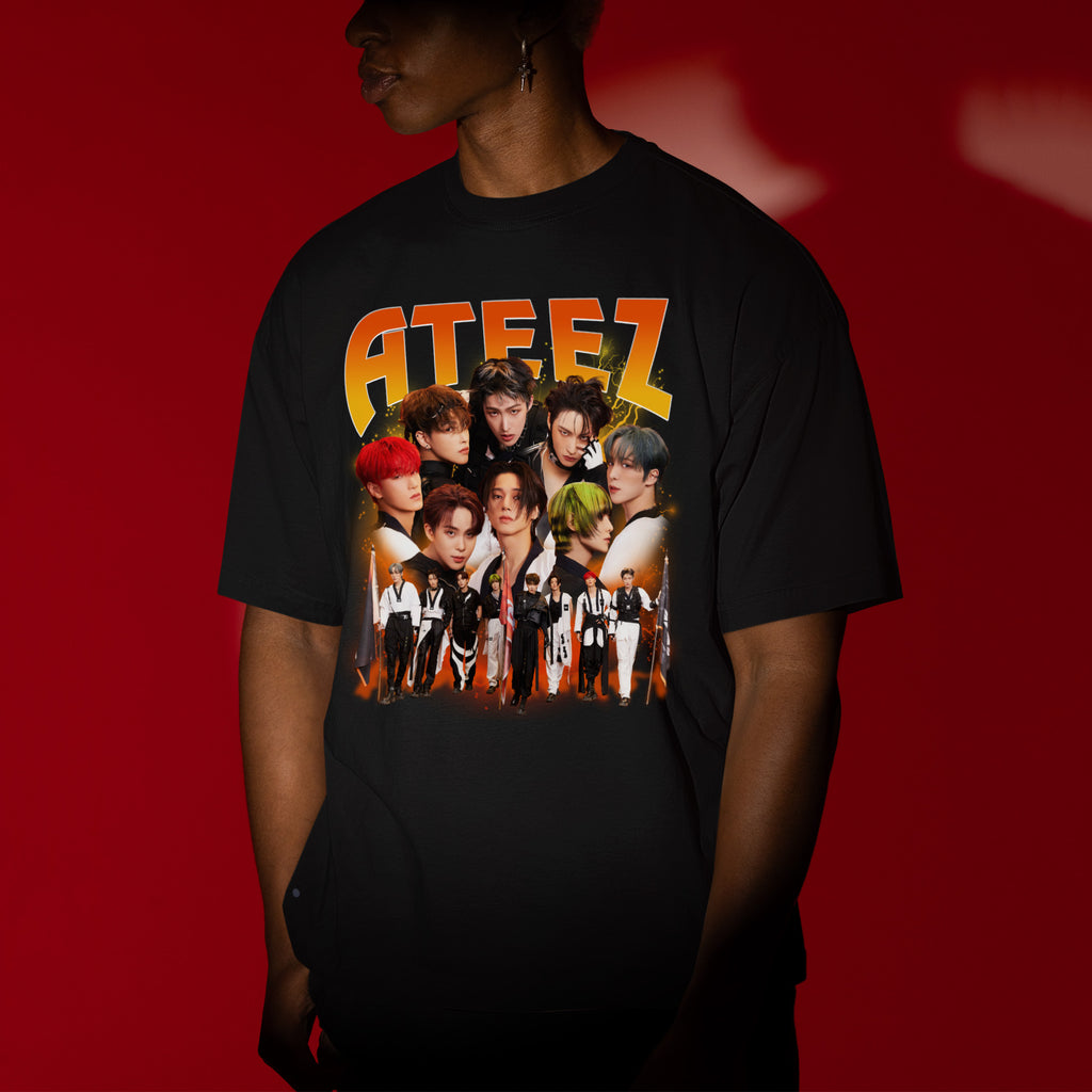 ATEEZ Retro Boy Band K-pop T-Shirt - Men view, Y2K kpop concert tee