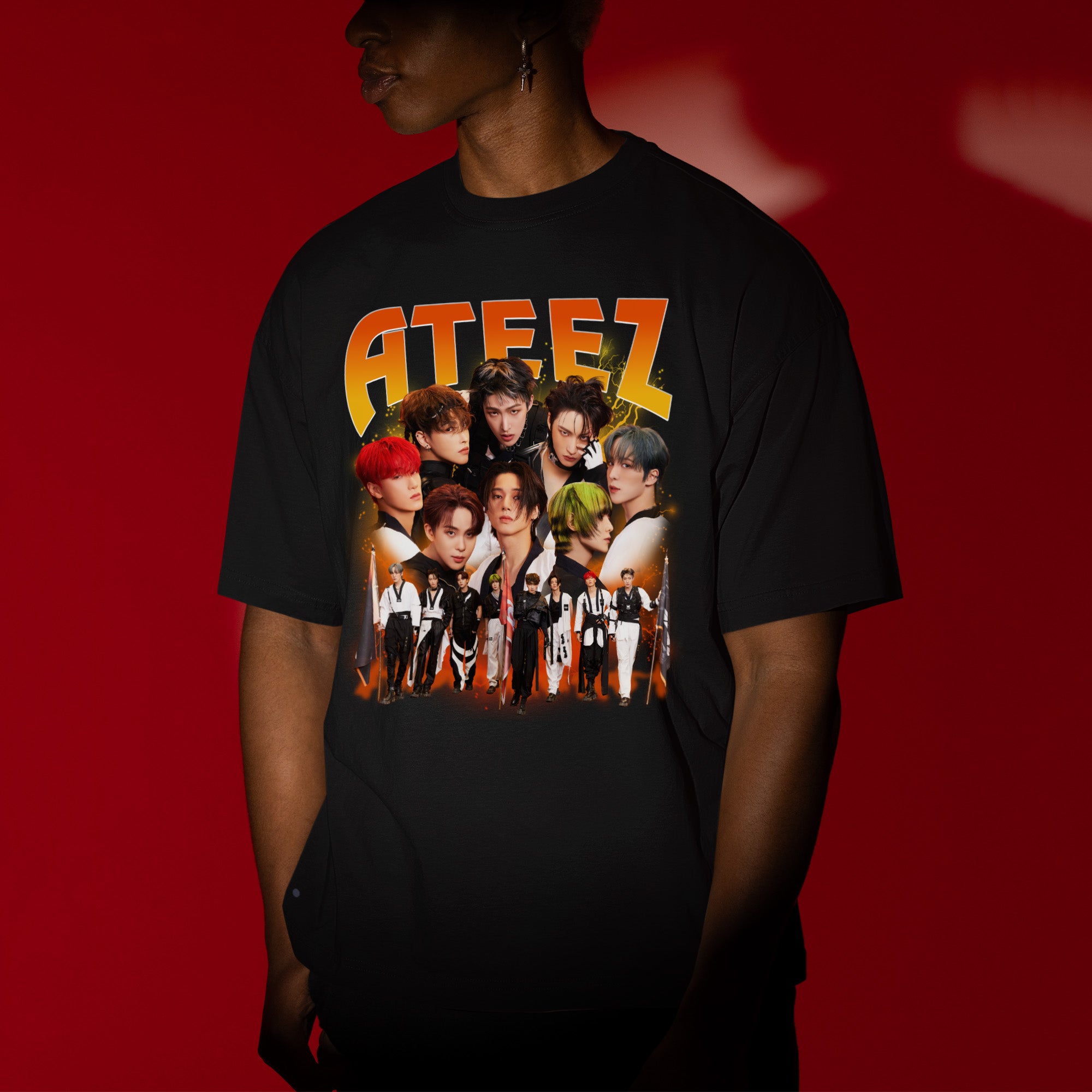 ATEEZ Retro Boy Band K-pop T-Shirt - Men view, Y2K kpop concert tee