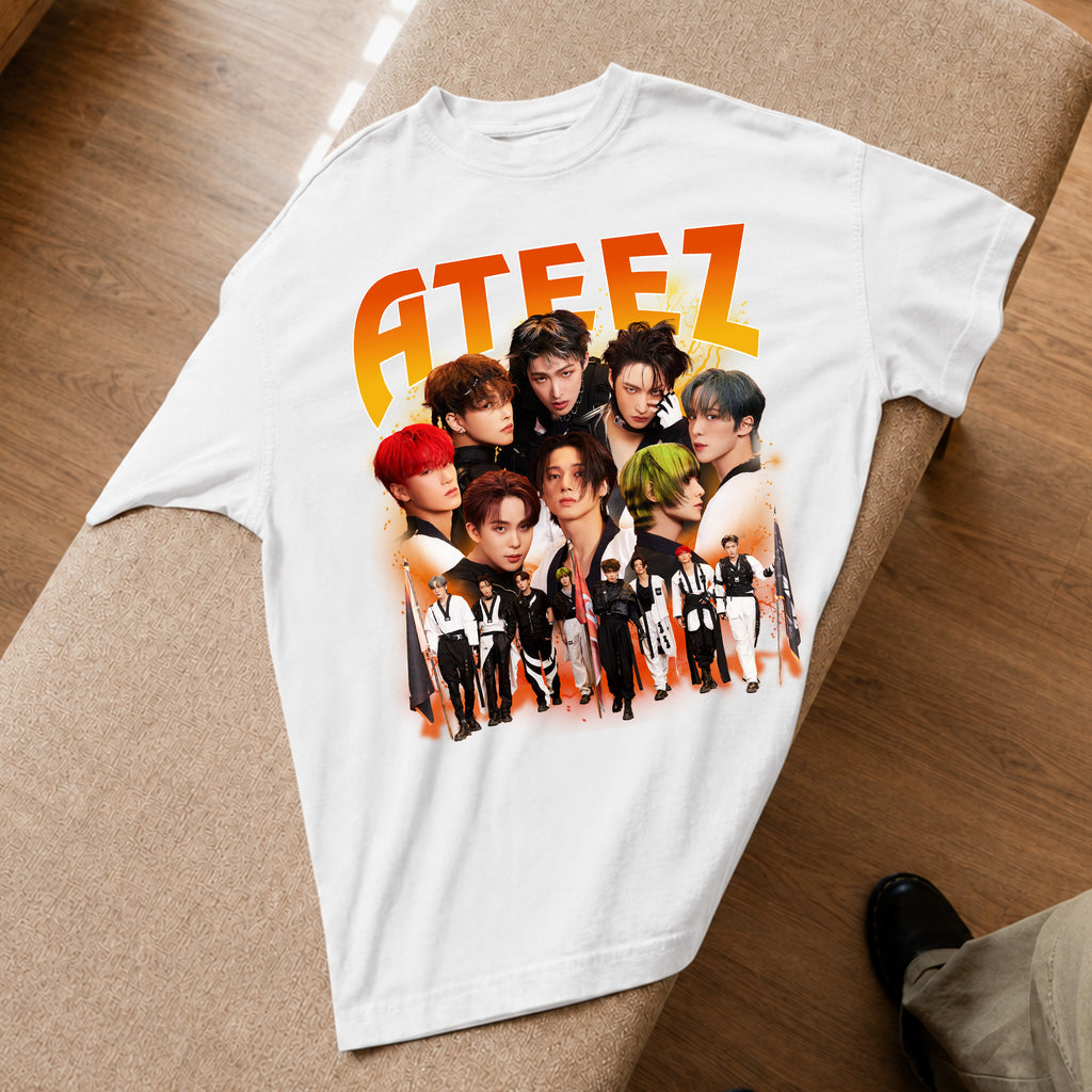 ATEEZ Retro Boy Band K-pop T-Shirt - Spread view, Y2K kpop concert tee